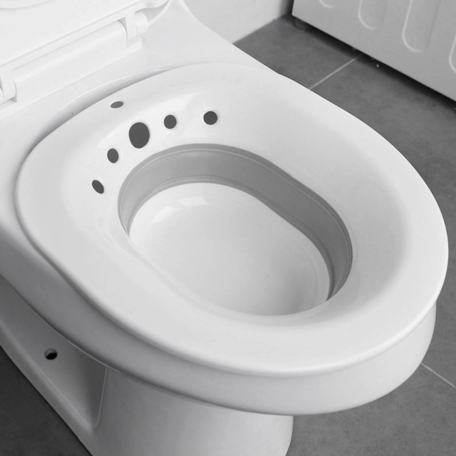 Sitz Bath Toilet Bidet Tub with Flusher for Postpartum Care White Gray