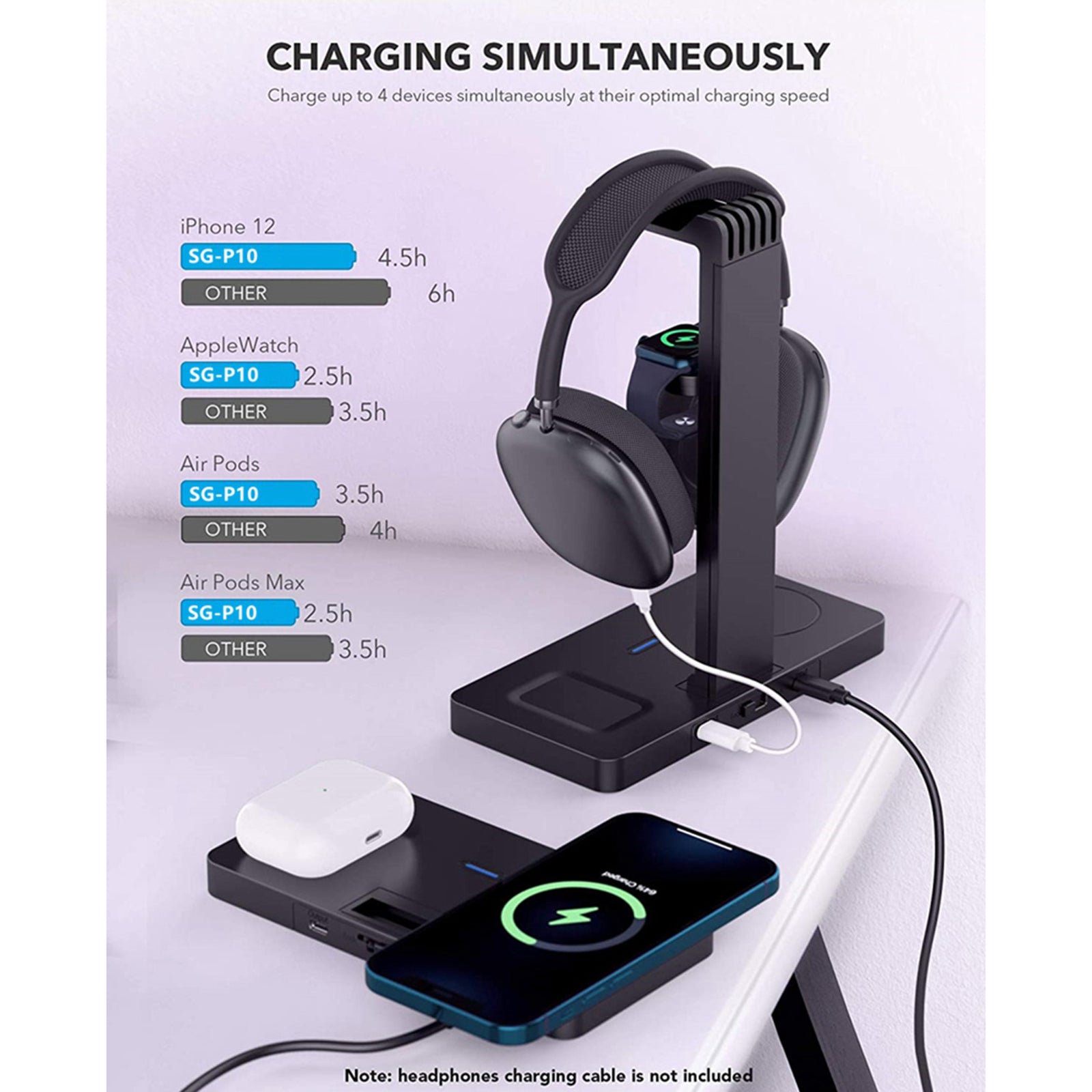 4 in 1 Wireless Charger Fast Charger Charging Pad with Headphone Stand