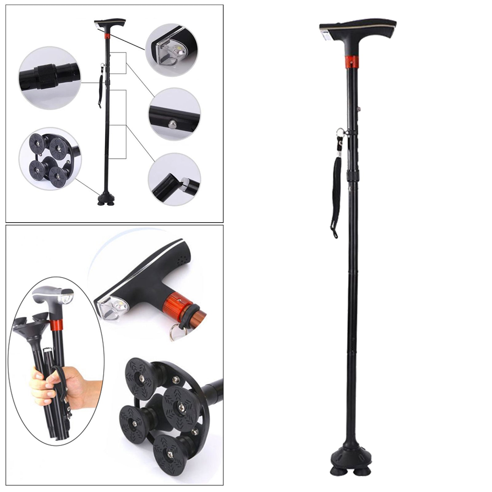 Adjustable Metal Walking Stick Travel Cane Folding Pole Compact Hike