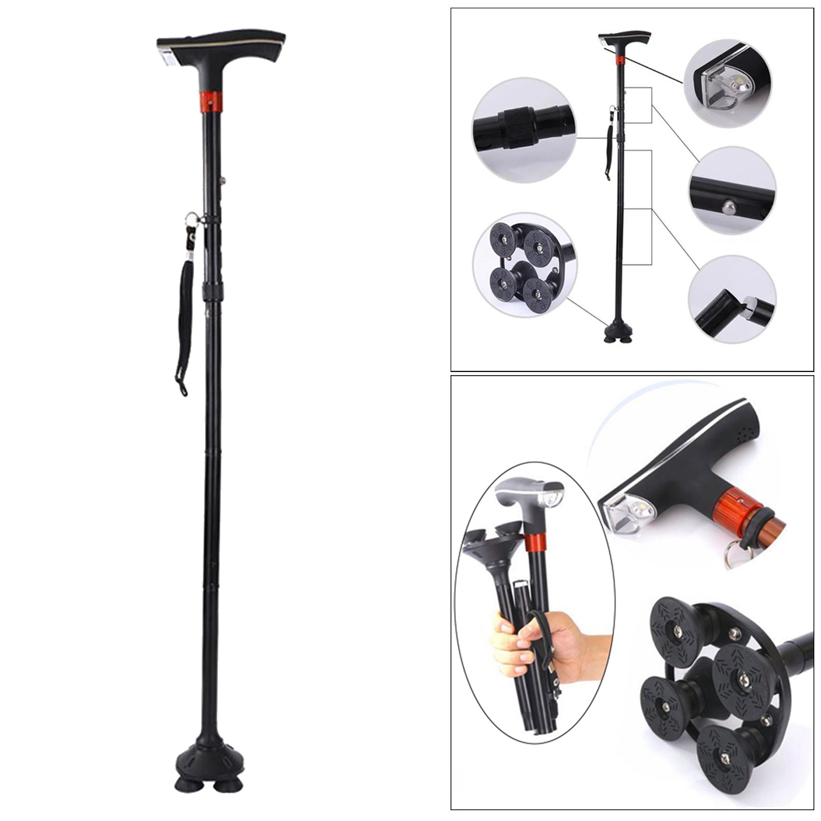 Adjustable Metal Walking Stick Travel Cane Folding Pole Compact Hike