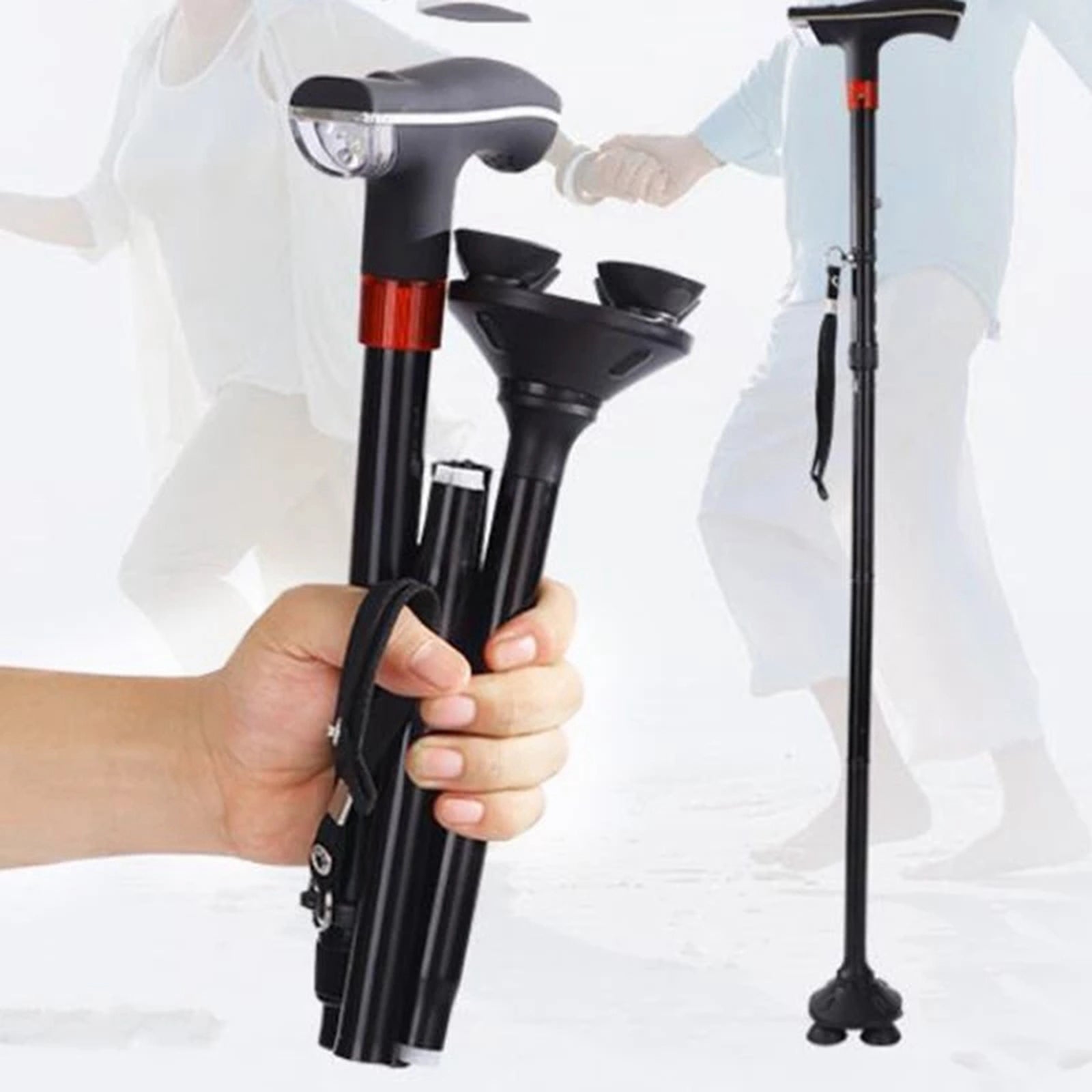 Adjustable Metal Walking Stick Travel Cane Folding Pole Compact Hike