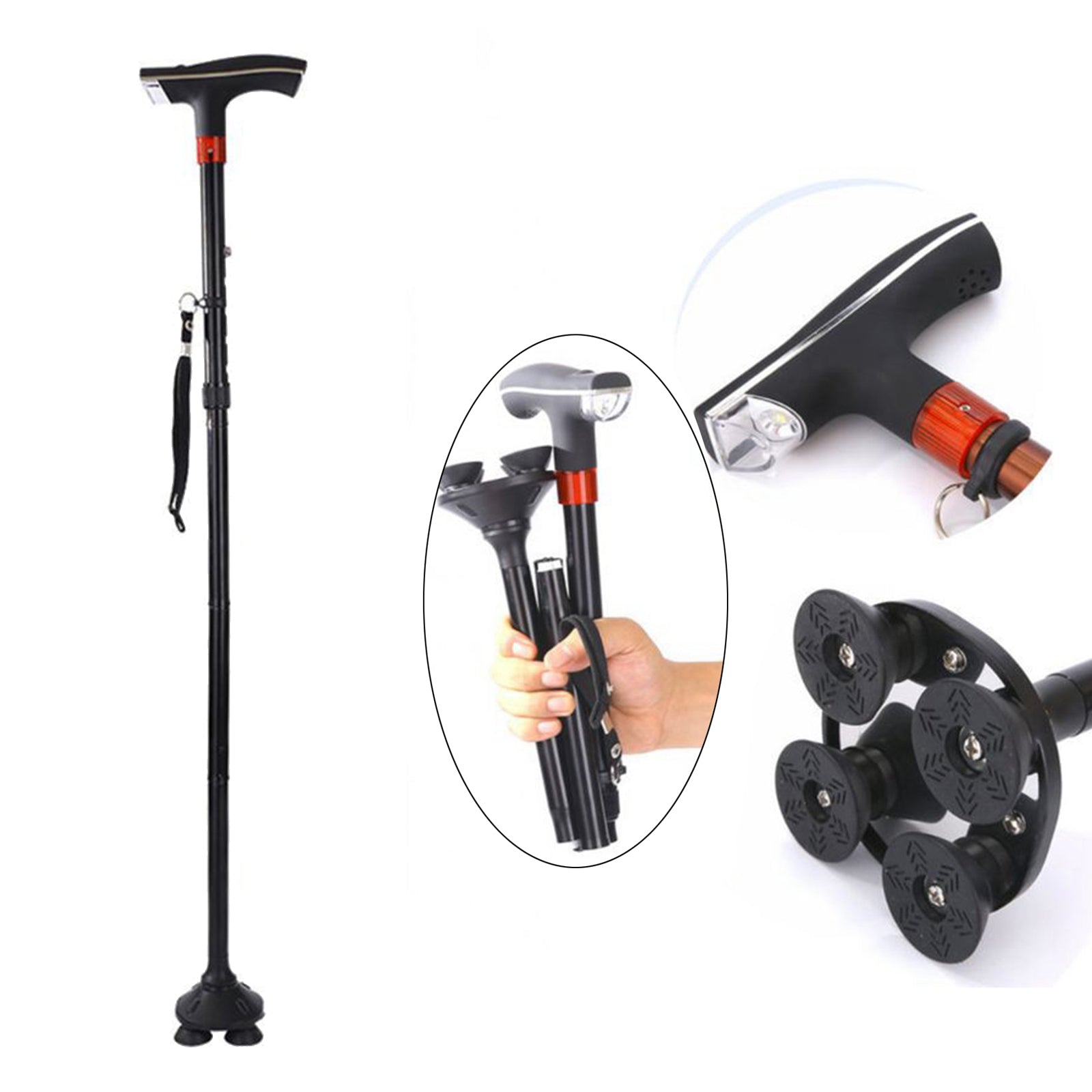 Adjustable Metal Walking Stick Travel Cane Folding Pole Compact Hike