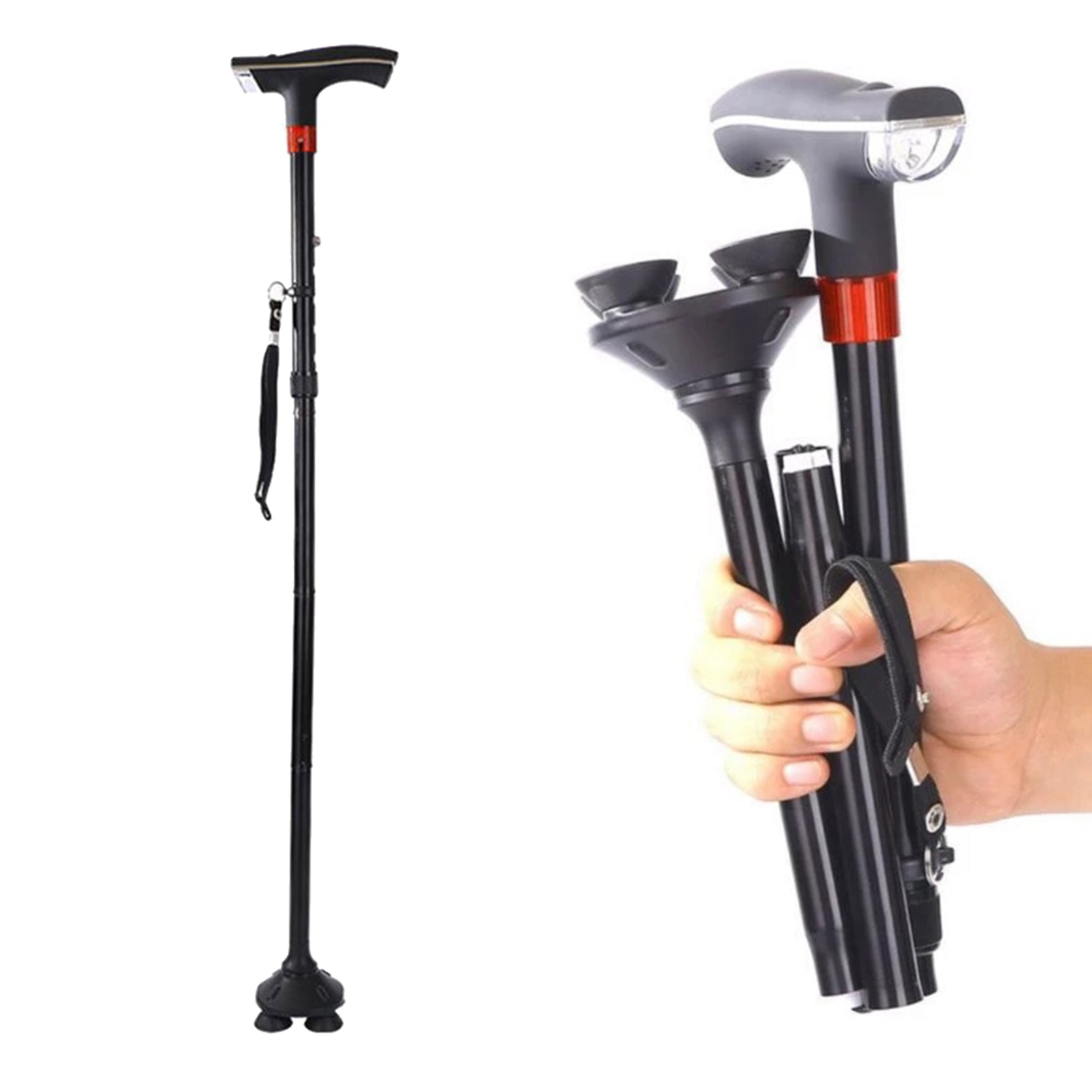 Adjustable Metal Walking Stick Travel Cane Folding Pole Compact Hike