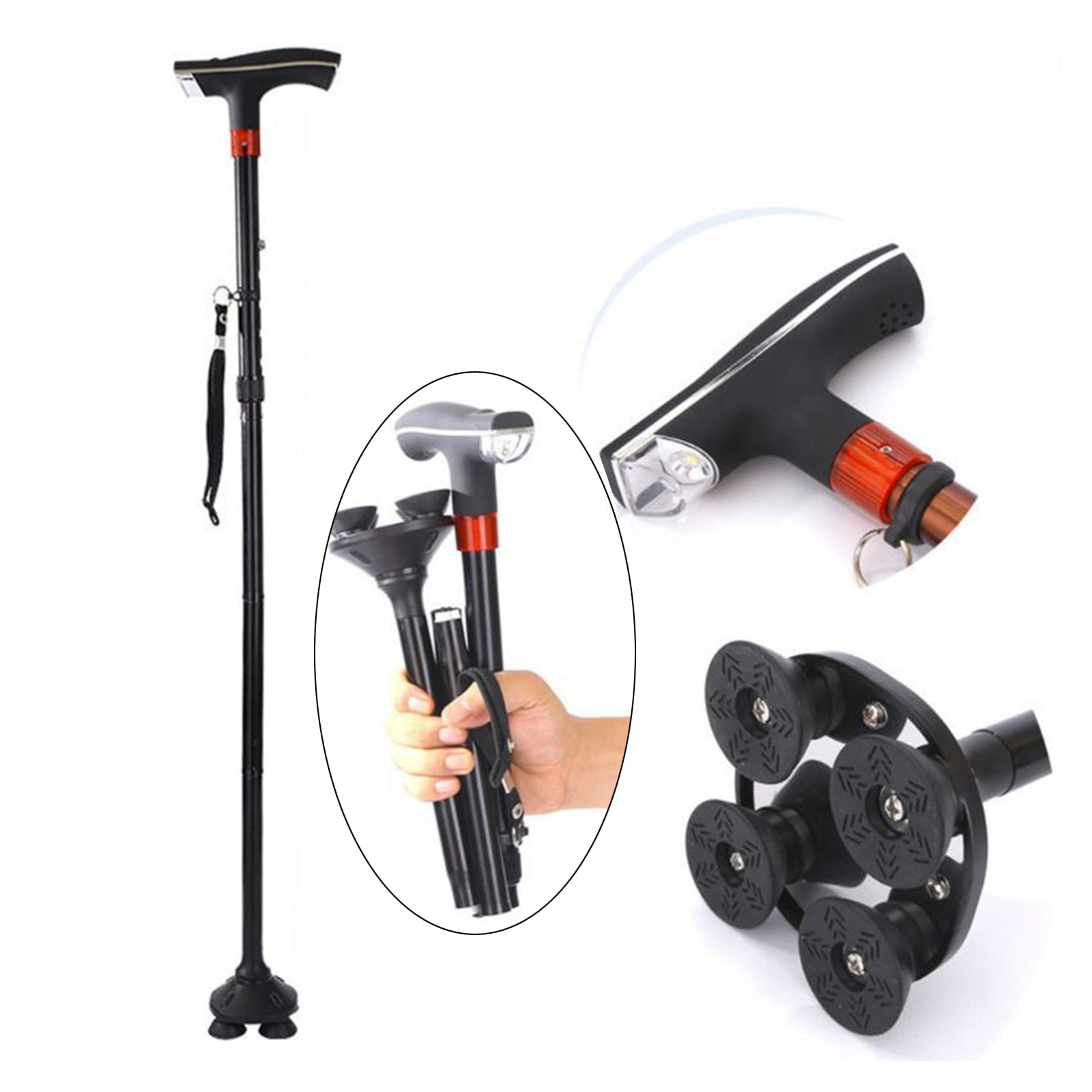 Adjustable Metal Walking Stick Travel Cane Folding Pole Compact Hike