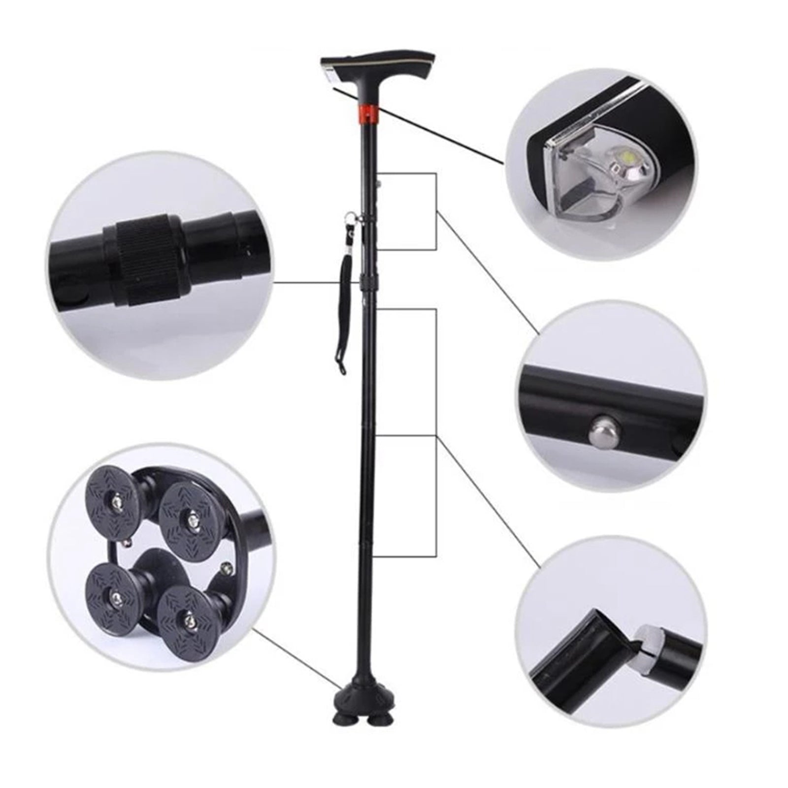 Adjustable Metal Walking Stick Travel Cane Folding Pole Compact Hike