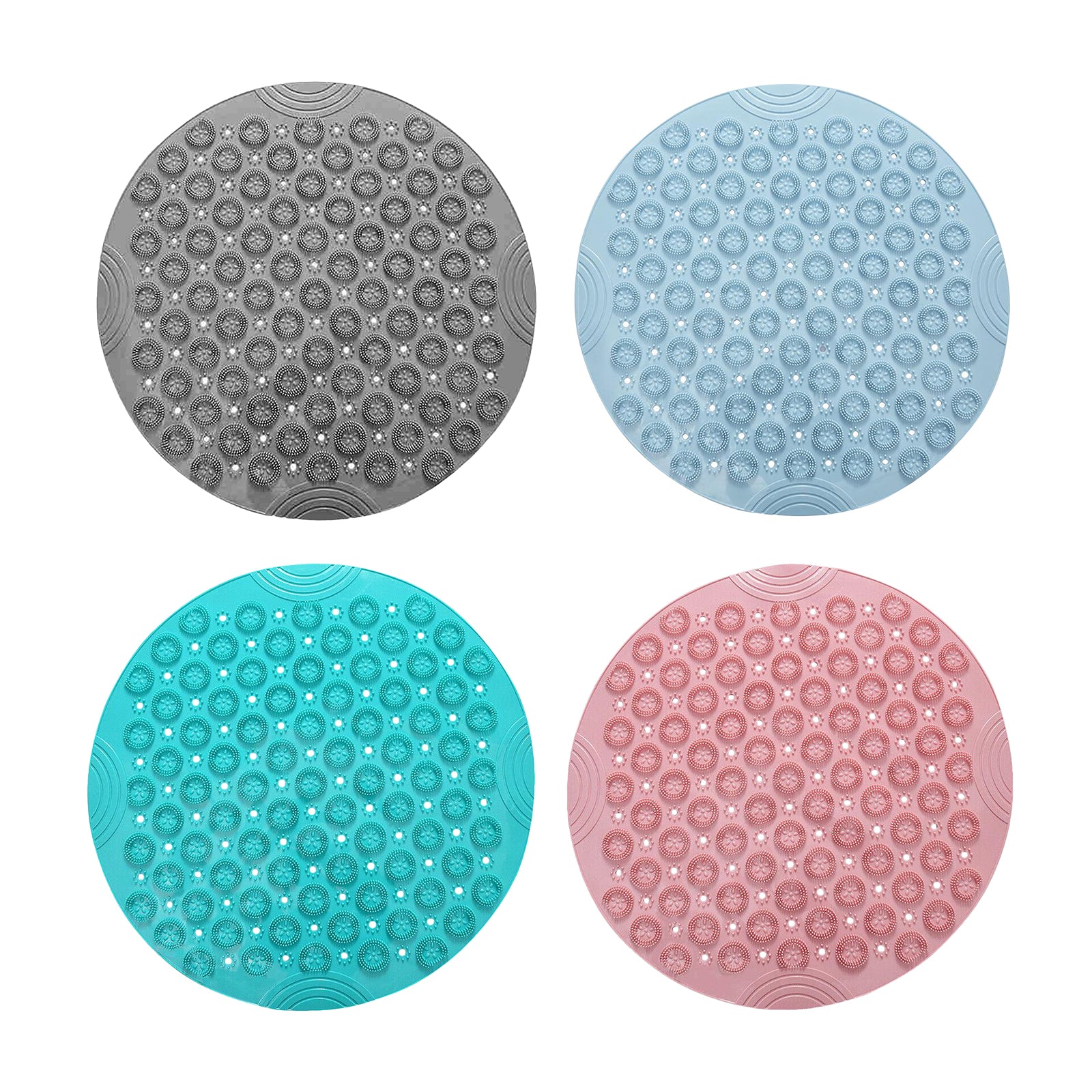 Round Bathroom Shower Mat with Drain Holes Foot Scrubber Massage Bath Mat Sky Blue