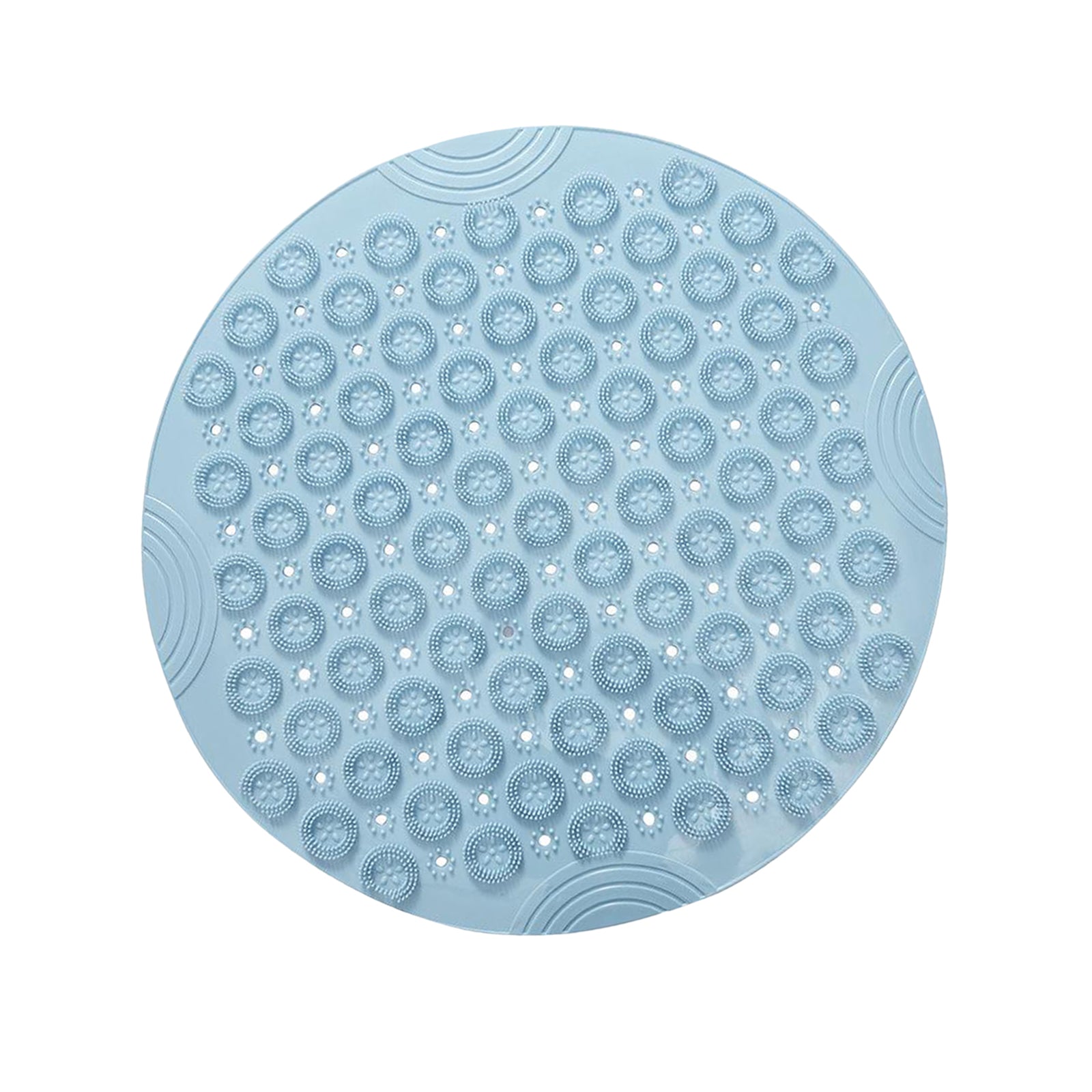 Round Bathroom Shower Mat with Drain Holes Foot Scrubber Massage Bath Mat Sky Blue