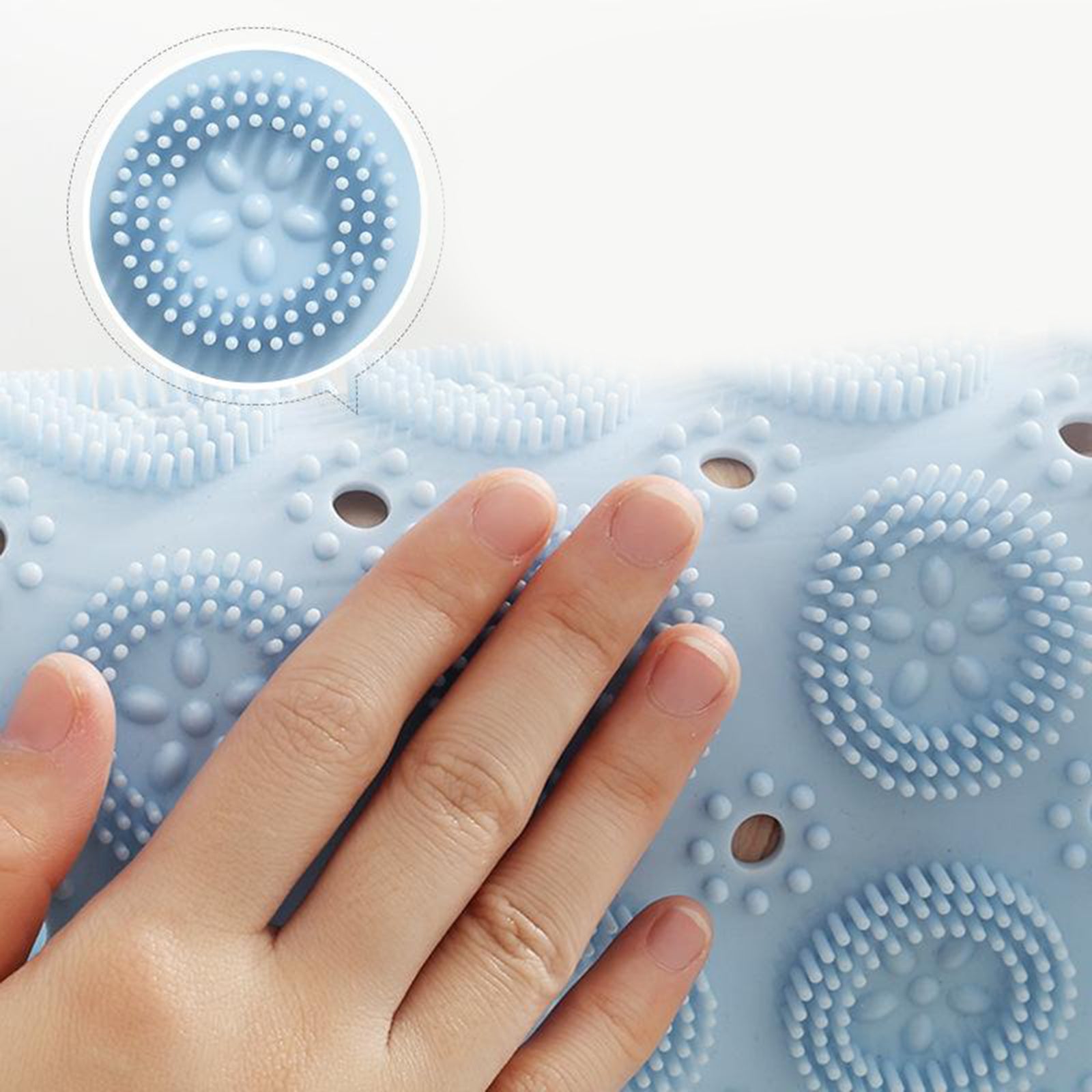 Round Bathroom Shower Mat with Drain Holes Foot Scrubber Massage Bath Mat Sky Blue