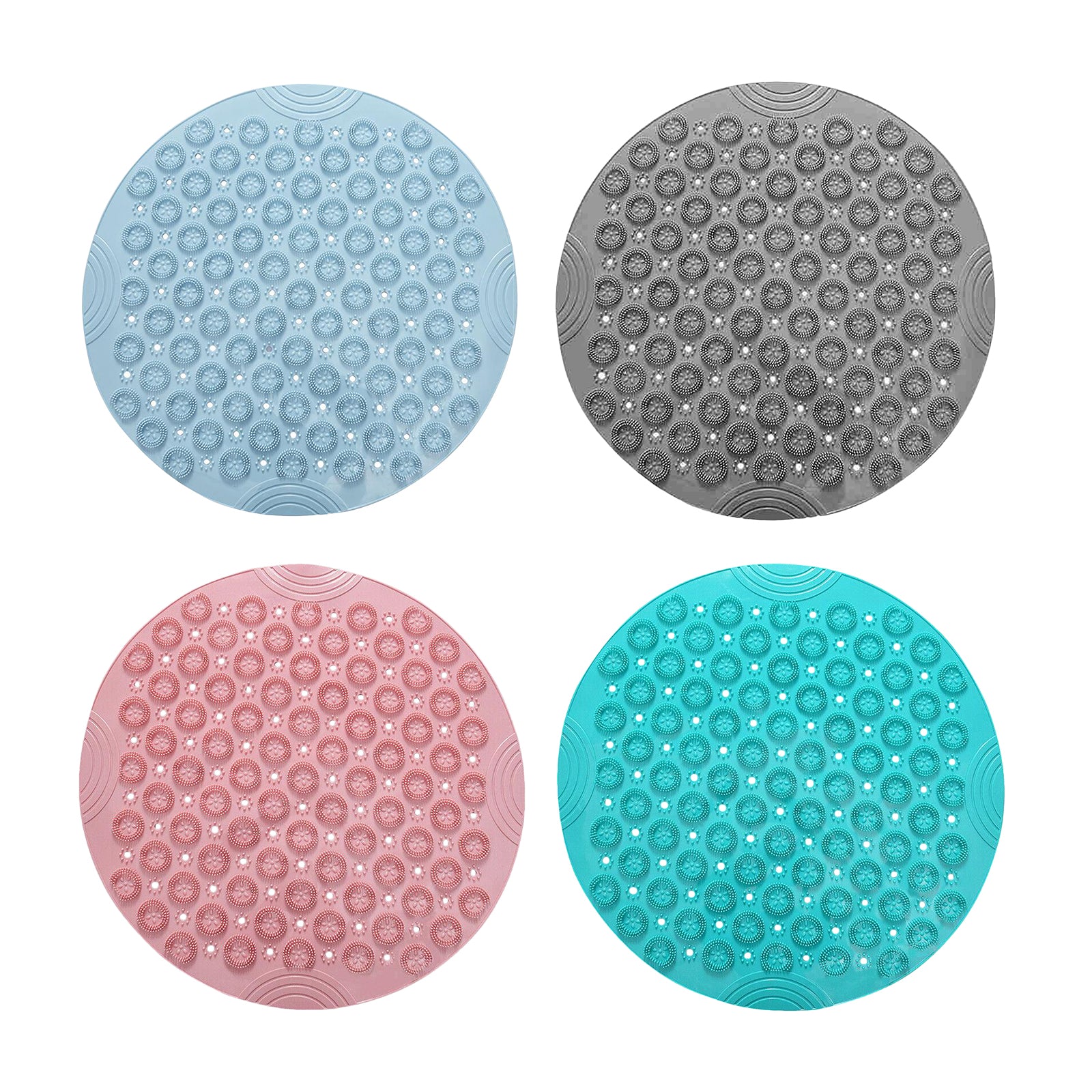 Round Bathroom Shower Mat with Drain Holes Foot Scrubber Massage Bath Mat Sky Blue