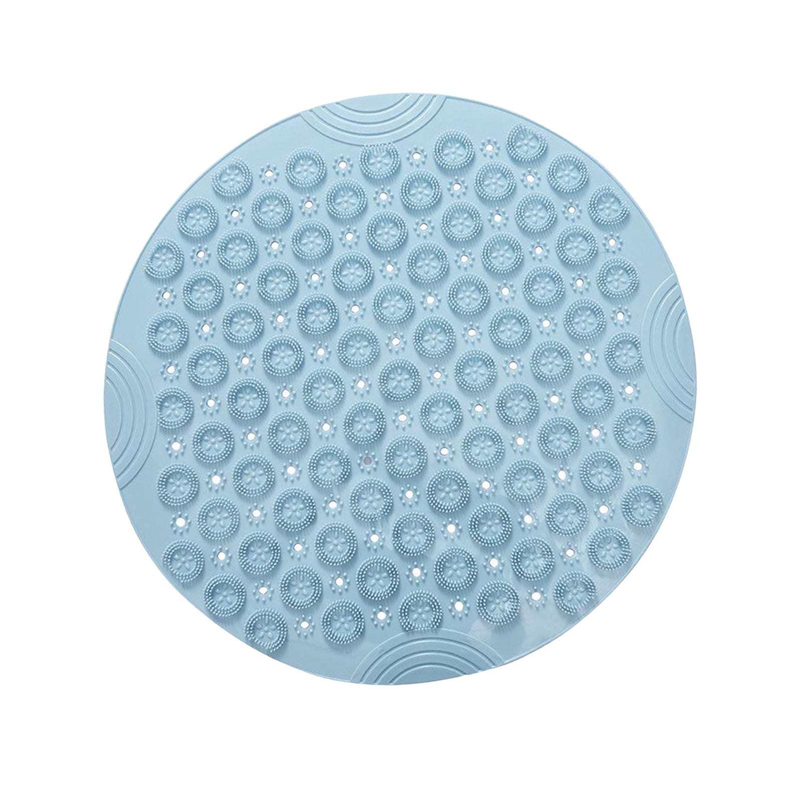 Round Bathroom Shower Mat with Drain Holes Foot Scrubber Massage Bath Mat Sky Blue