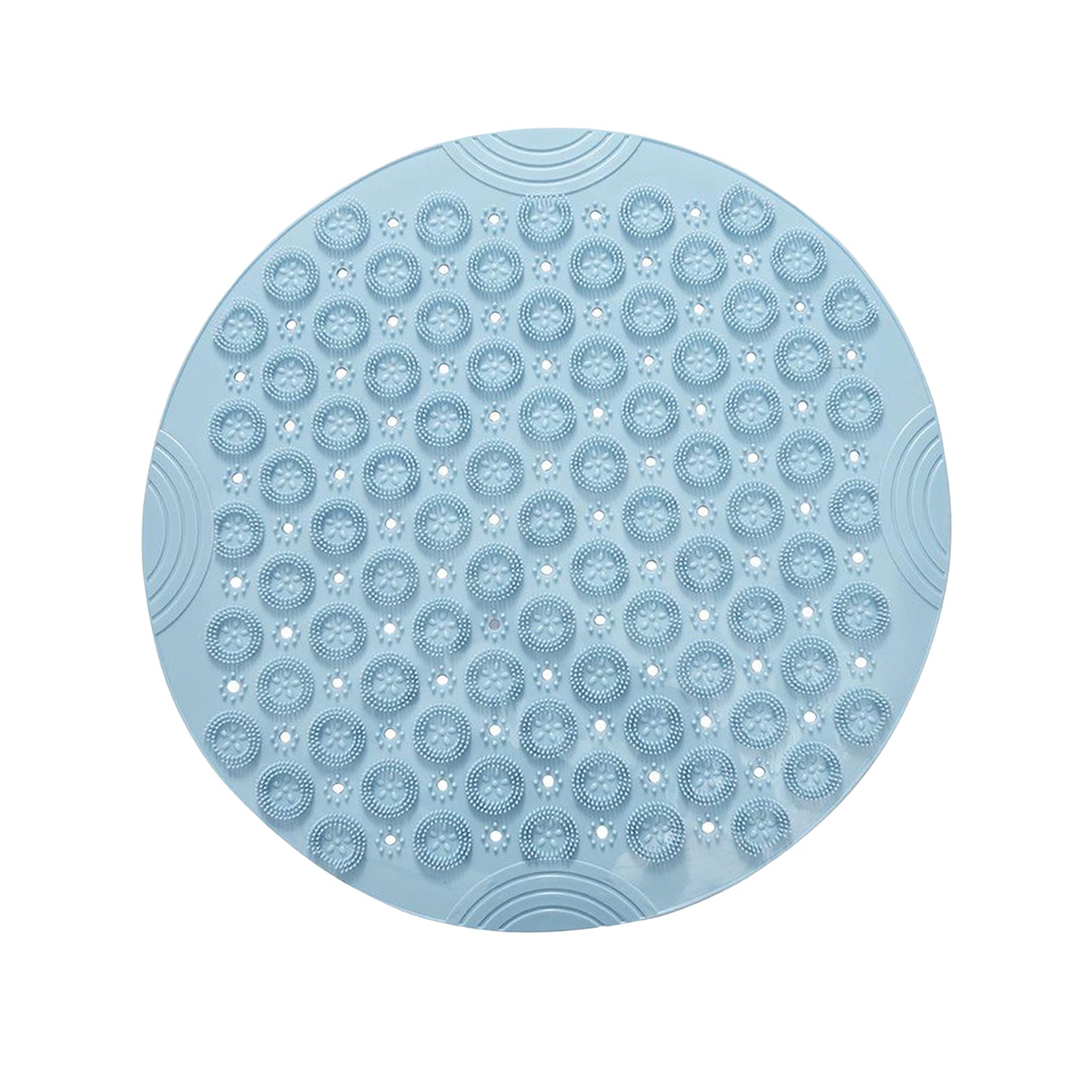 Round Bathroom Shower Mat with Drain Holes Foot Scrubber Massage Bath Mat Sky Blue