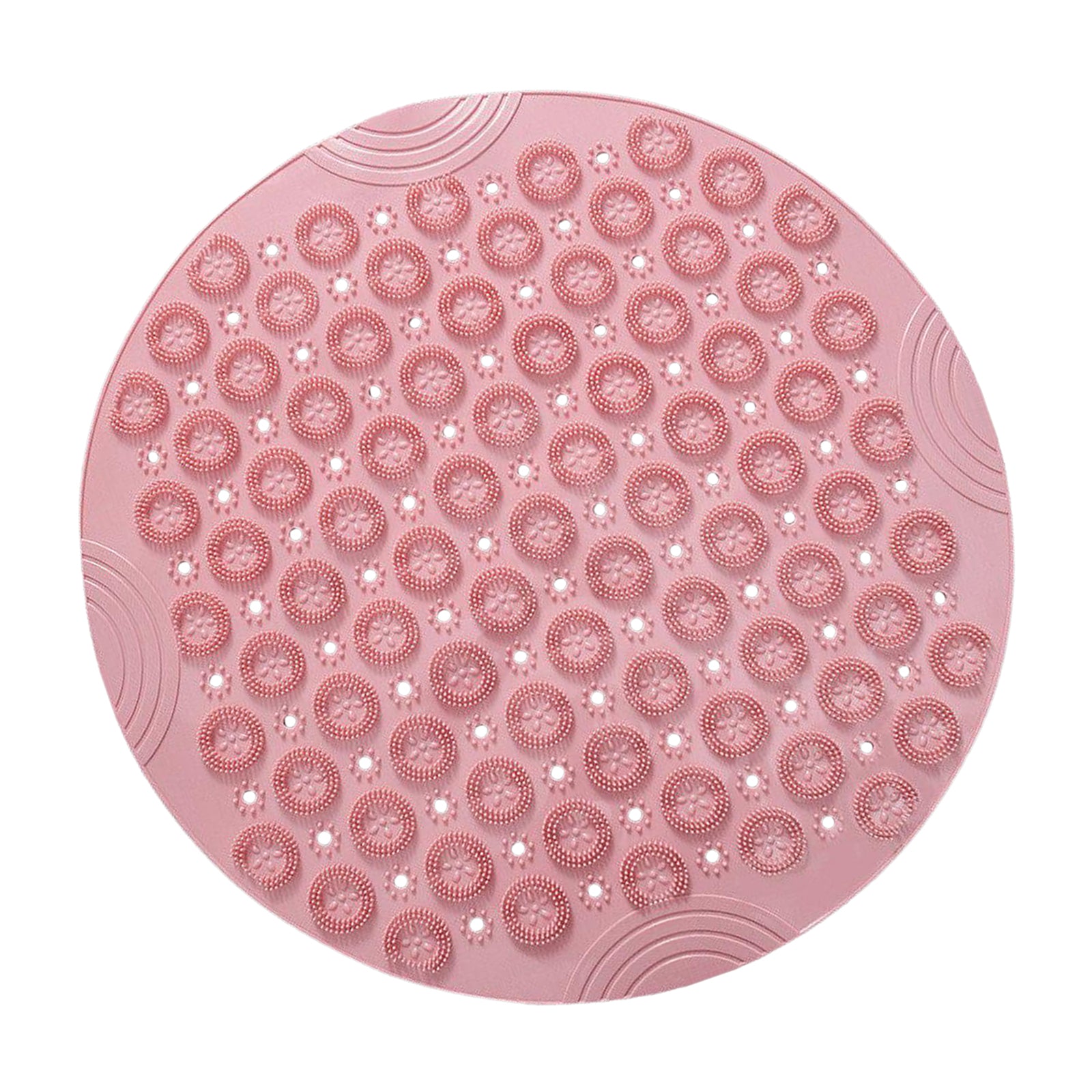 Round Bathroom Shower Mat with Drain Holes Foot Scrubber Massage Bath Mat Pink