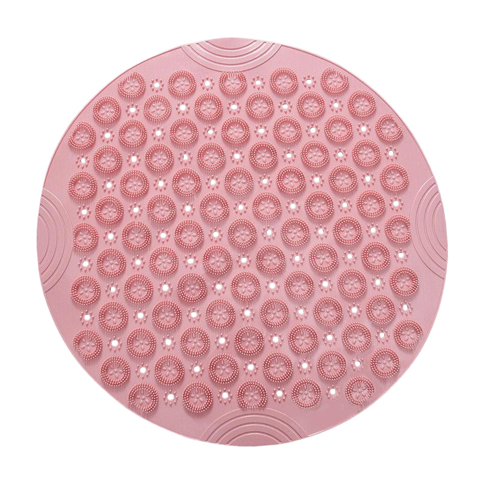 Round Bathroom Shower Mat with Drain Holes Foot Scrubber Massage Bath Mat Pink