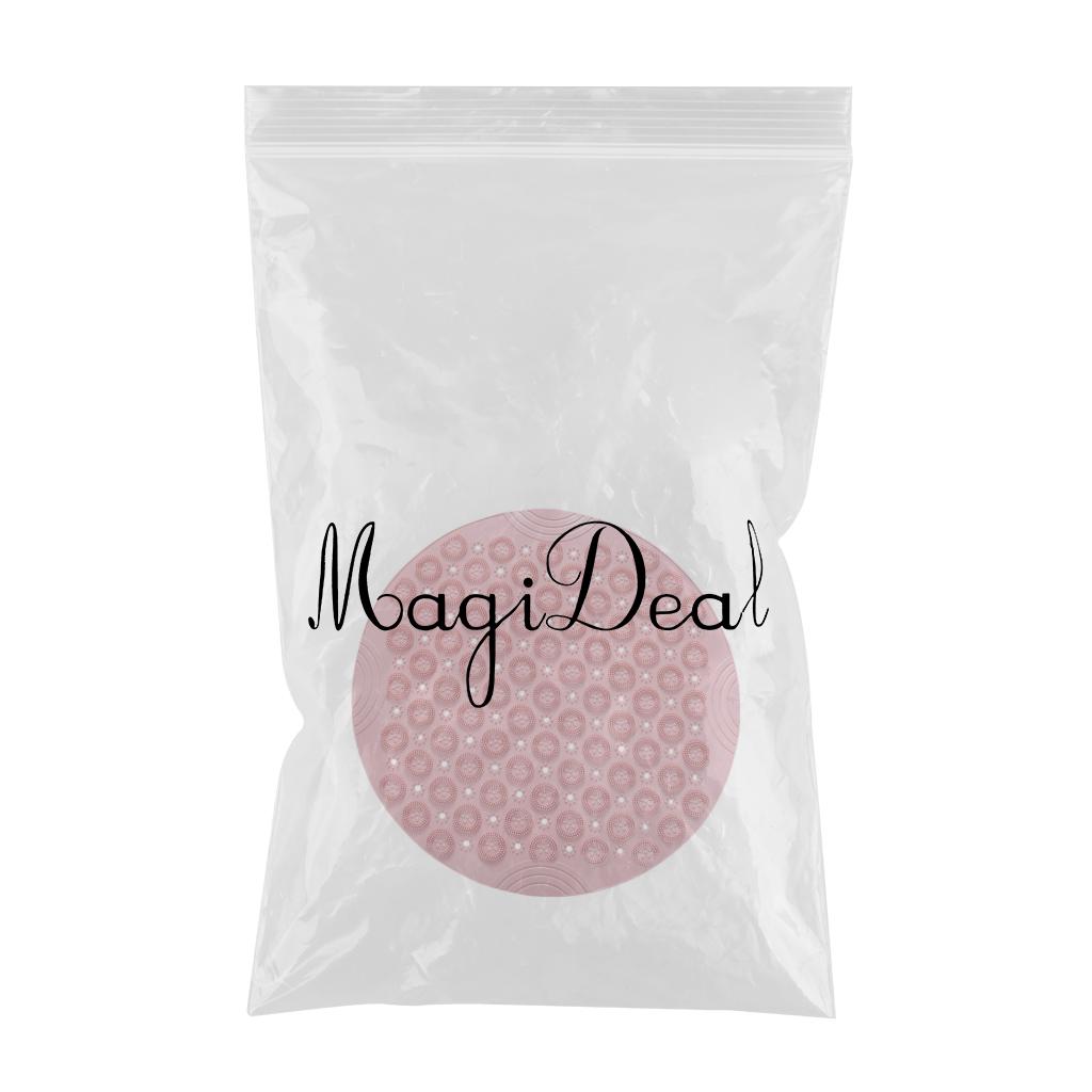 Round Bathroom Shower Mat with Drain Holes Foot Scrubber Massage Bath Mat Pink