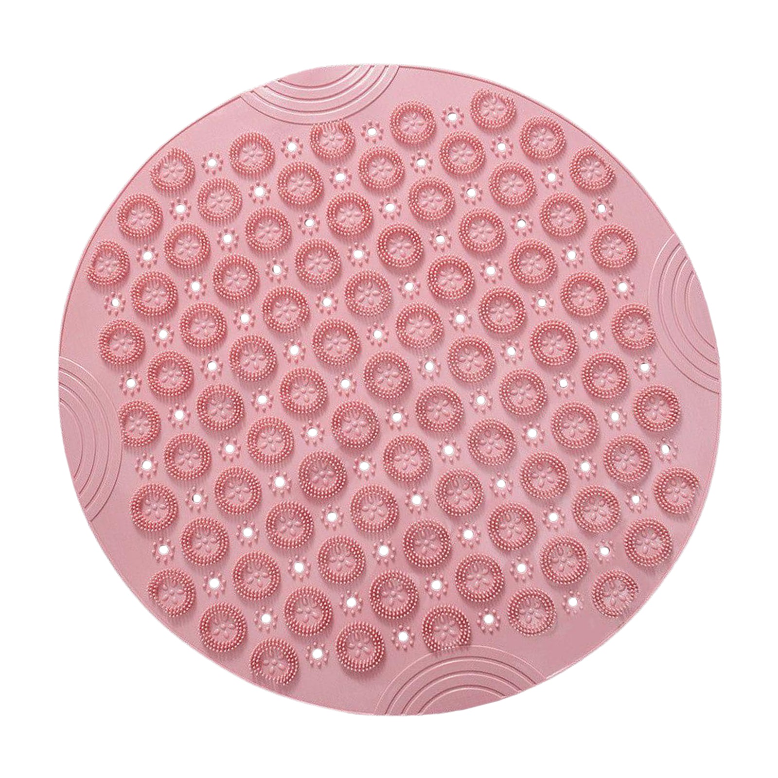 Round Bathroom Shower Mat with Drain Holes Foot Scrubber Massage Bath Mat Pink