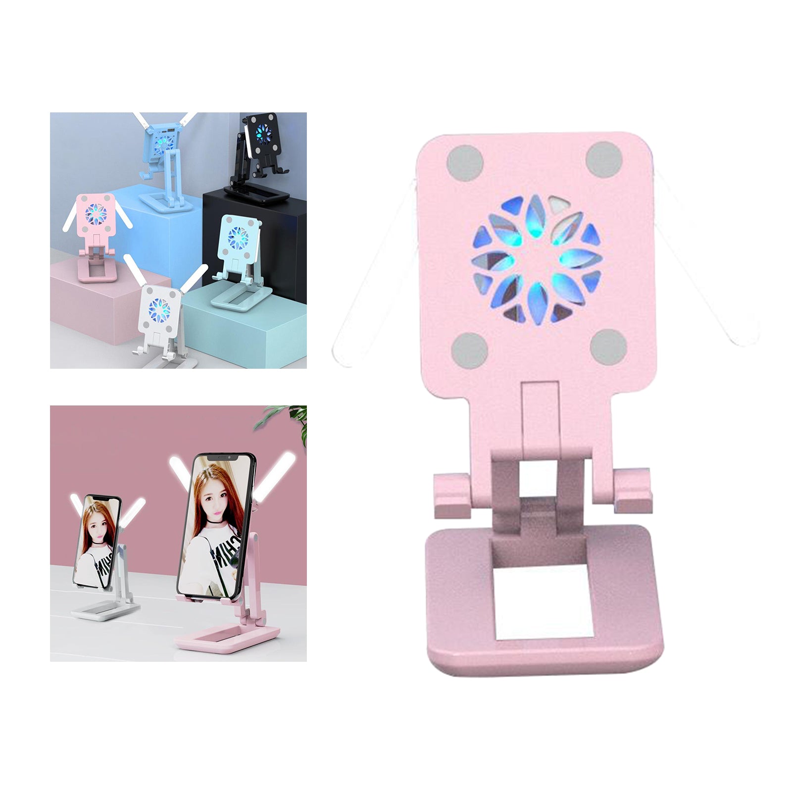 1pc Universal Desk Phone Holder Fill Light Smartphone Bracket Room Office pink