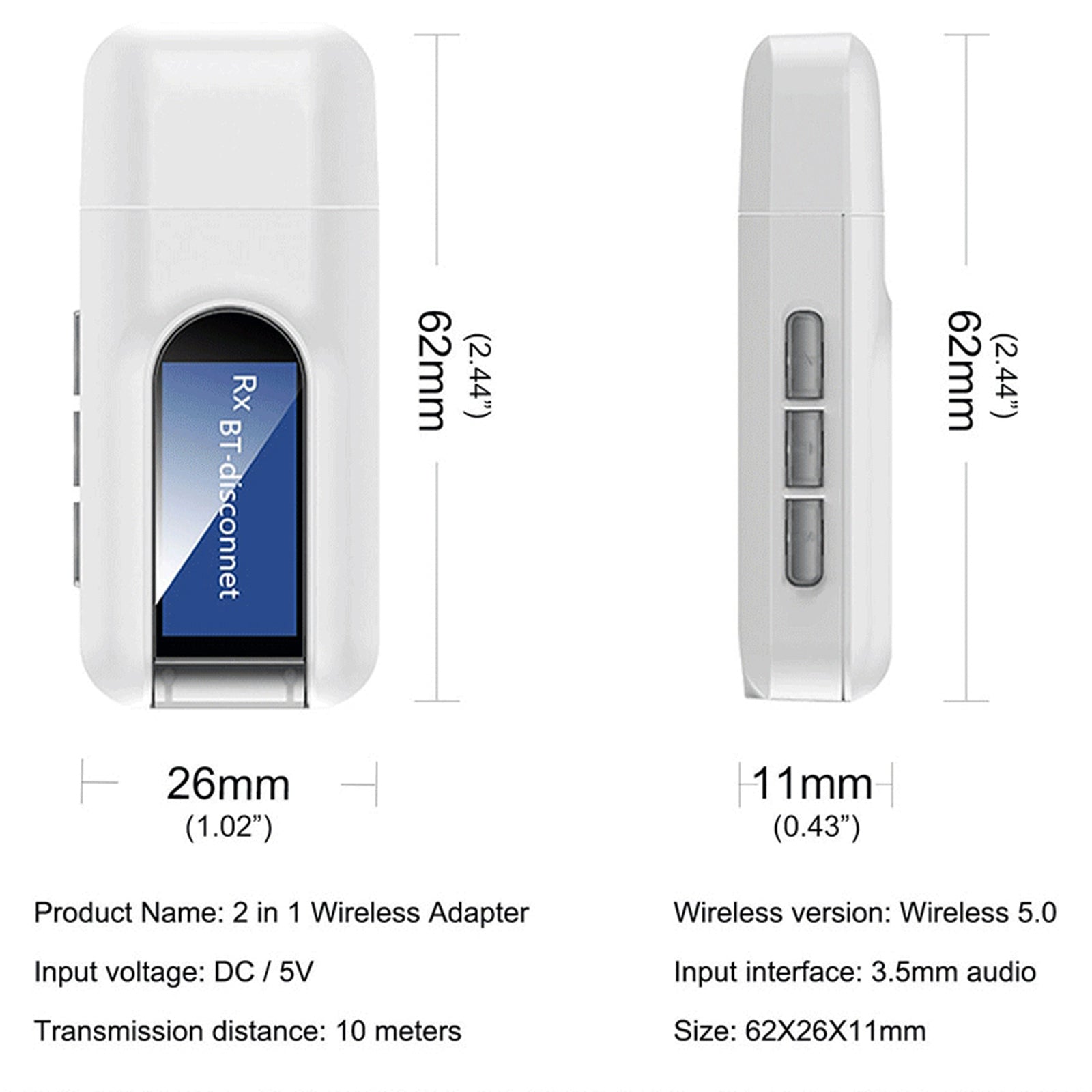 2in1 Portable USB 5.0 Bluetooth Adapter Dongle for PC Laptop TV Sound System