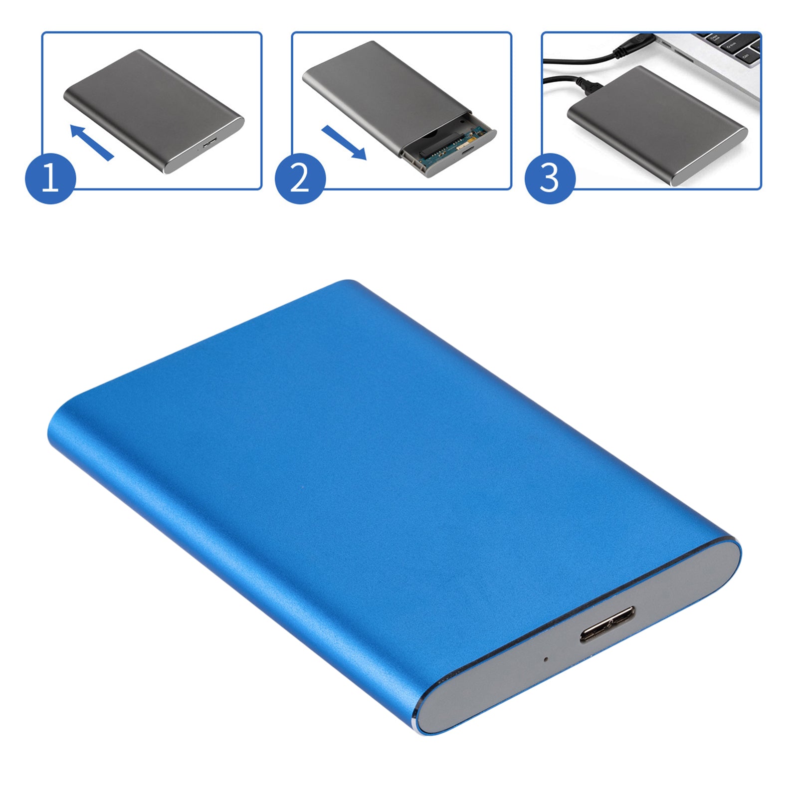 2.5in Portable USB 3.0 SATA 4TB Hard Drive Enclosure Tool Free  Blue