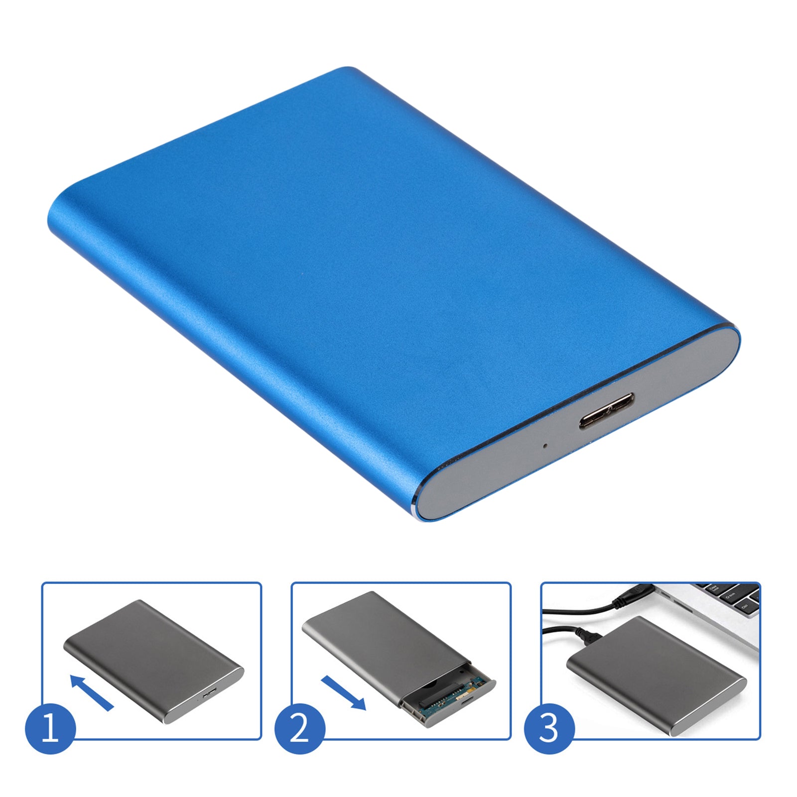 2.5in Portable USB 3.0 SATA 4TB Hard Drive Enclosure Tool Free  Blue