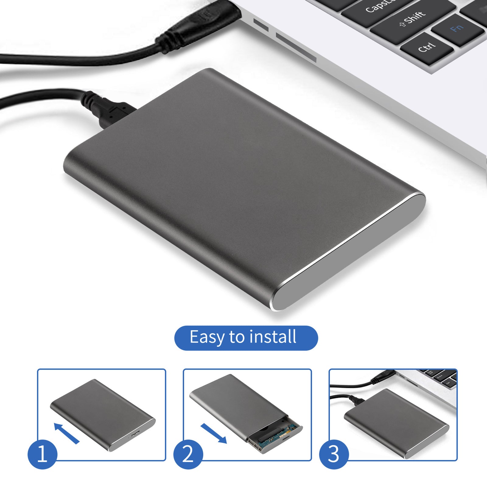 2.5in Portable USB 3.0 SATA 4TB Hard Drive Enclosure Tool Free  Blue