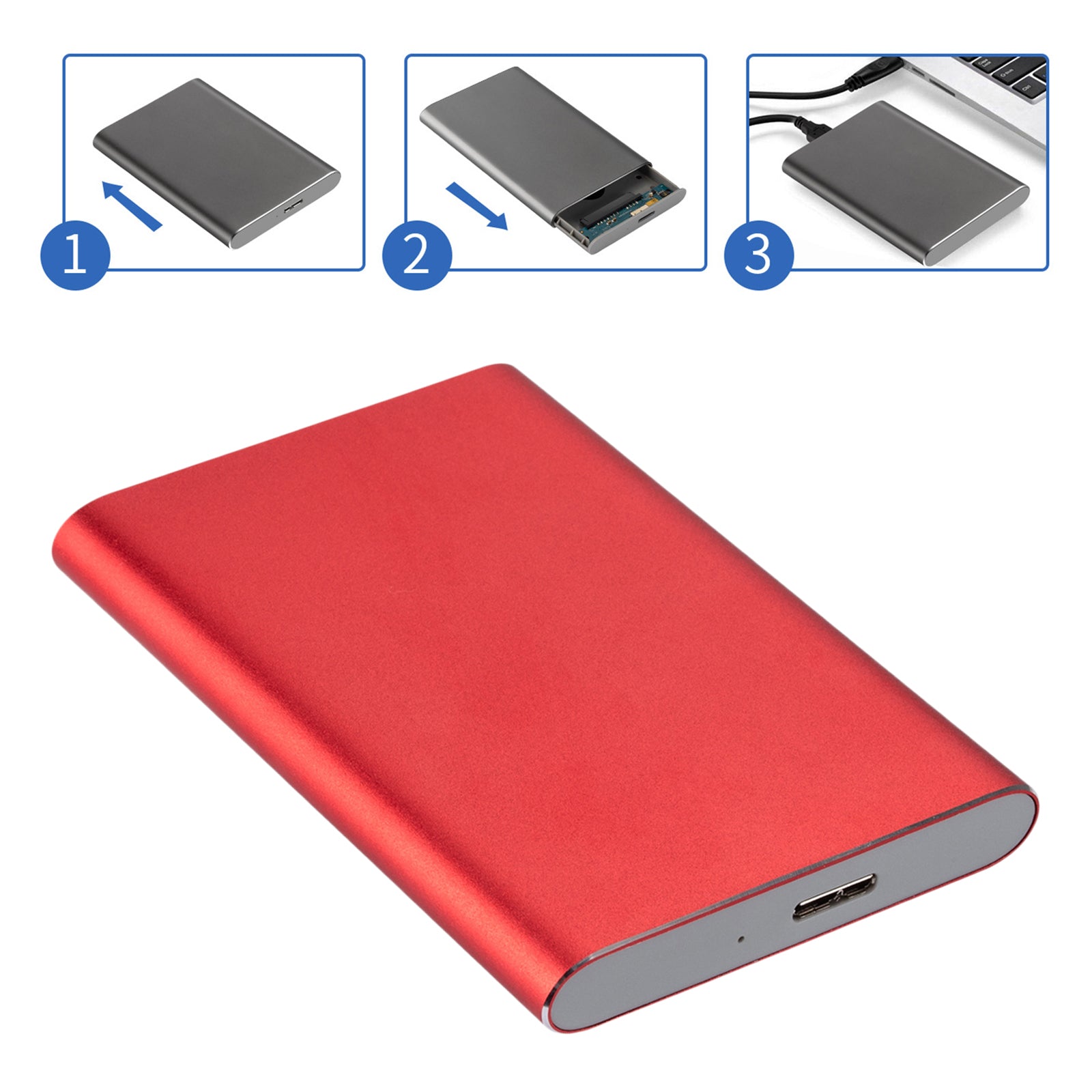 2.5in Portable USB 3.0 SATA 4TB Hard Drive Enclosure Tool Free  Red