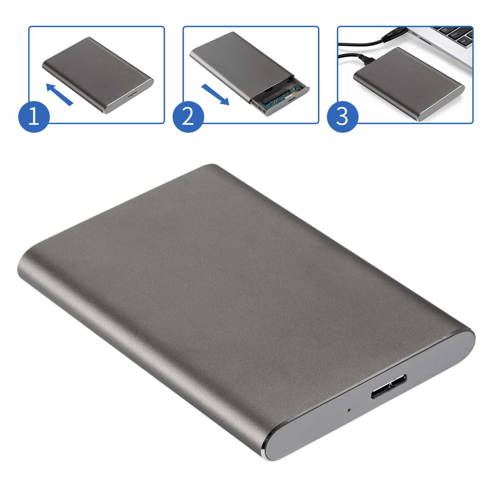 2.5in Portable USB 3.0 SATA 4TB Hard Drive Enclosure Tool Free  Grey