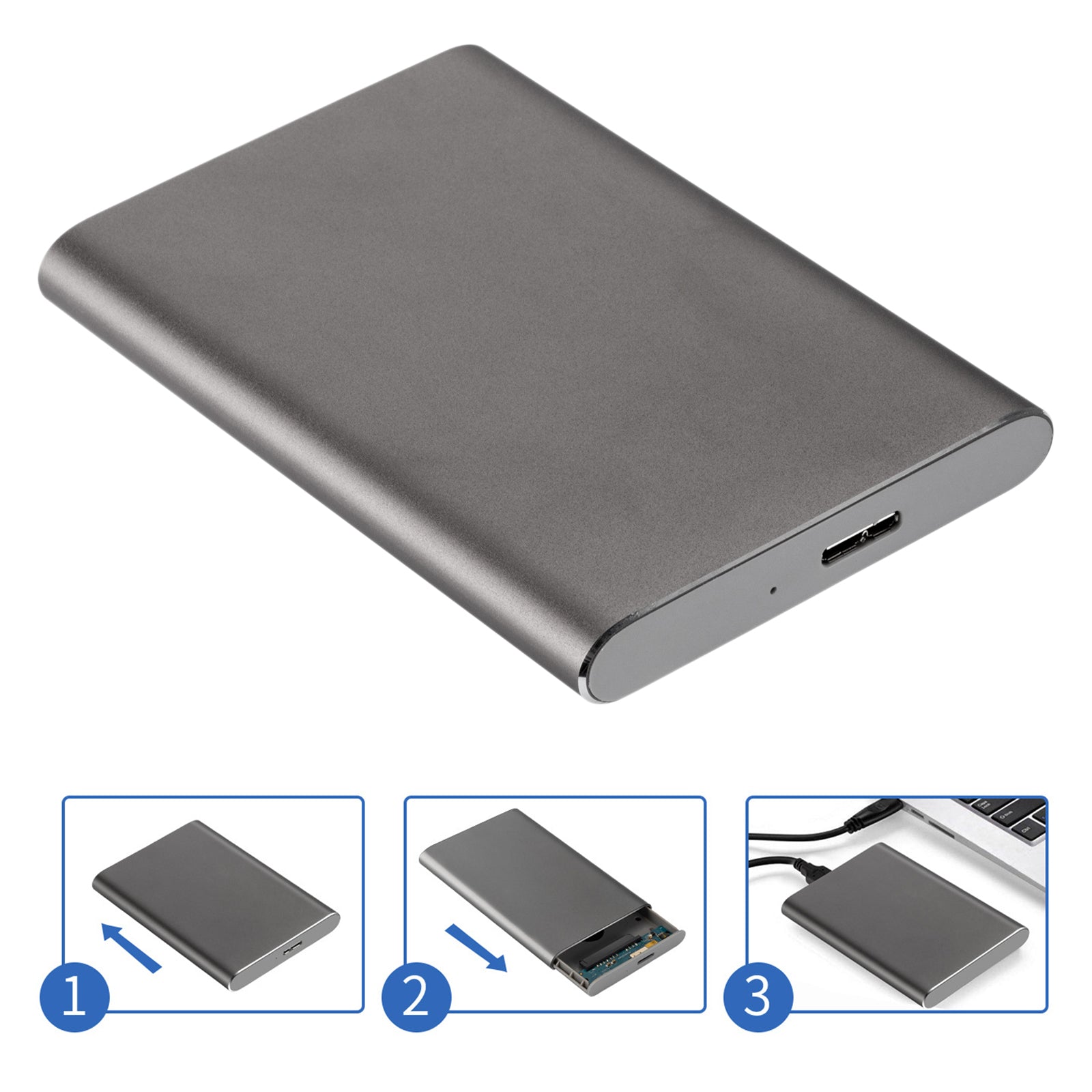 2.5in Portable USB 3.0 SATA 4TB Hard Drive Enclosure Tool Free  Grey