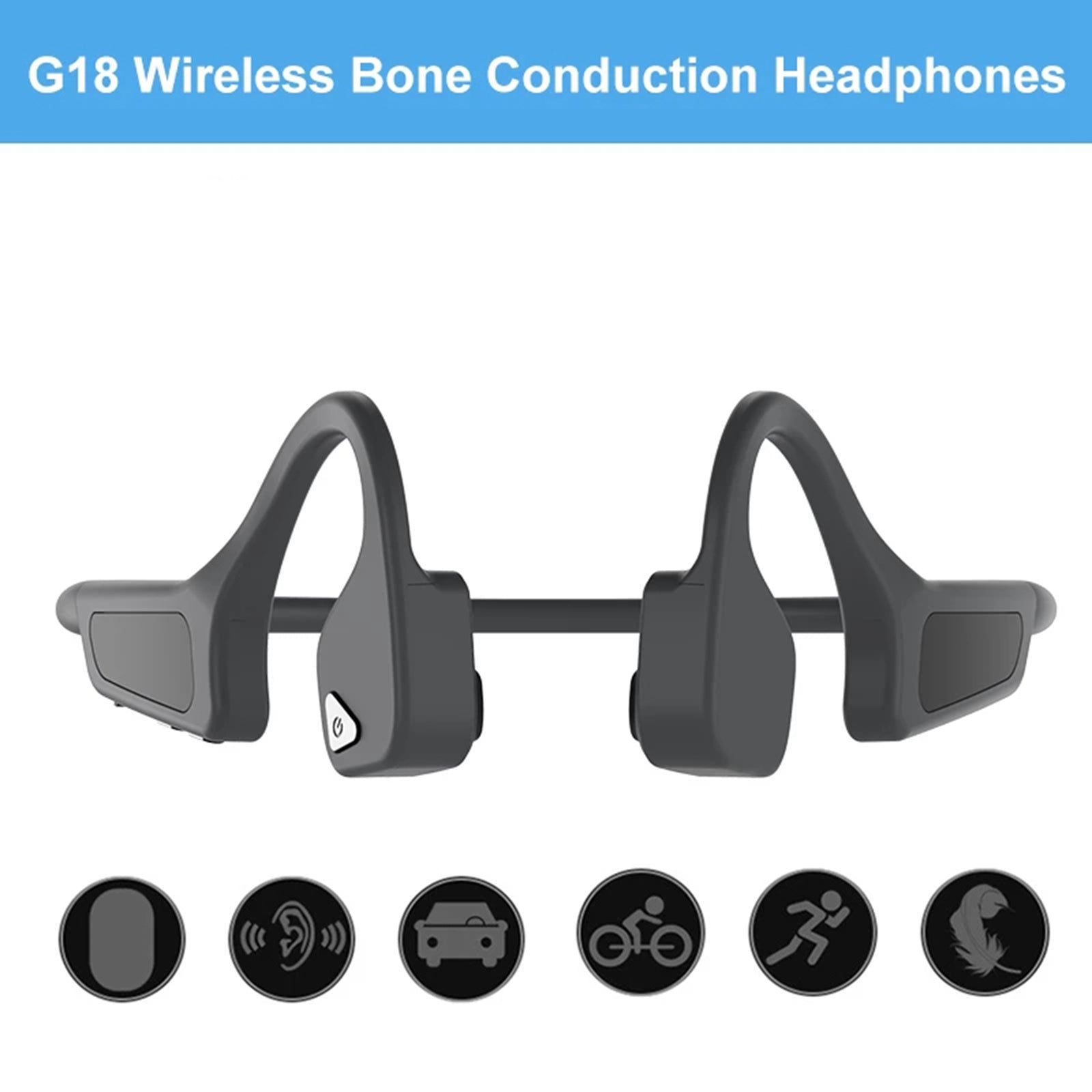 Bone Conduction Headset Bluetooth Wireless Outdoor Open Ear Headphones Black