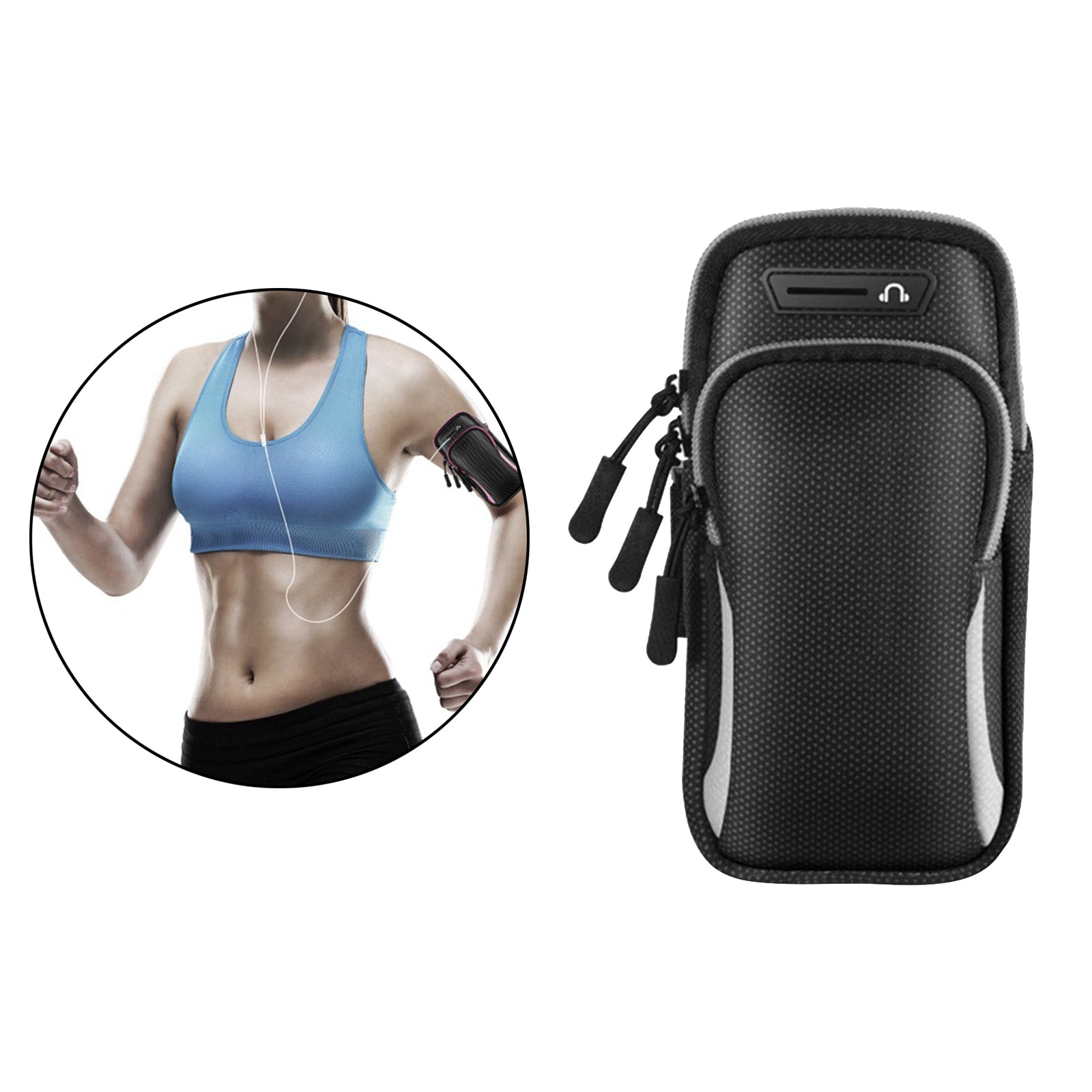 Gym Running Outdoor Sports Armband Bag Holder For Mobile Phone Black Gray