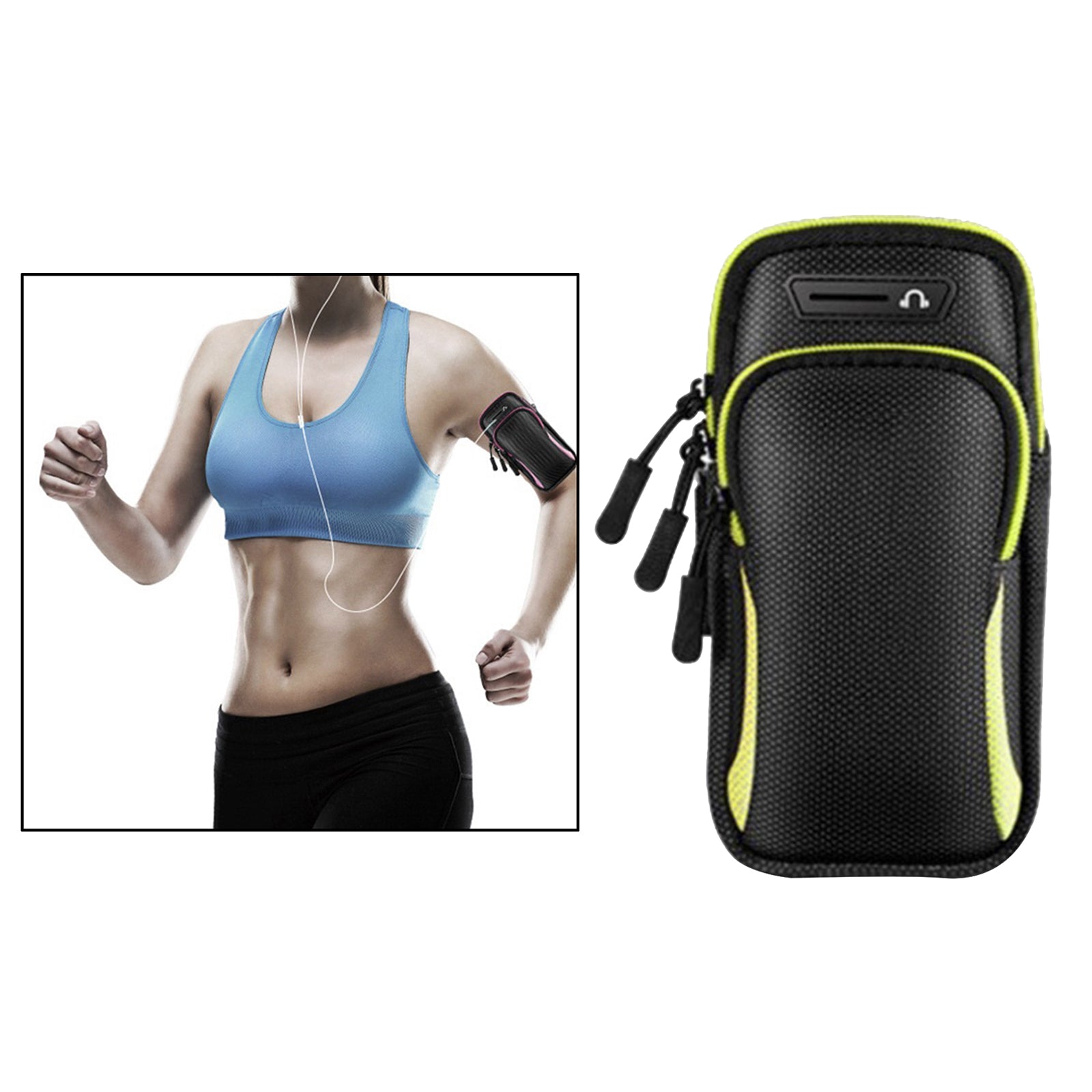 Gym Running Outdoor Sports Armband Bag Holder For Mobile Phone Black Green