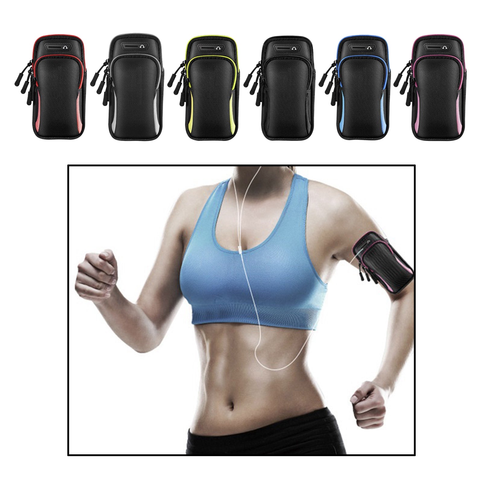 Gym Running Outdoor Sports Armband Bag Holder For Mobile Phone Black Green