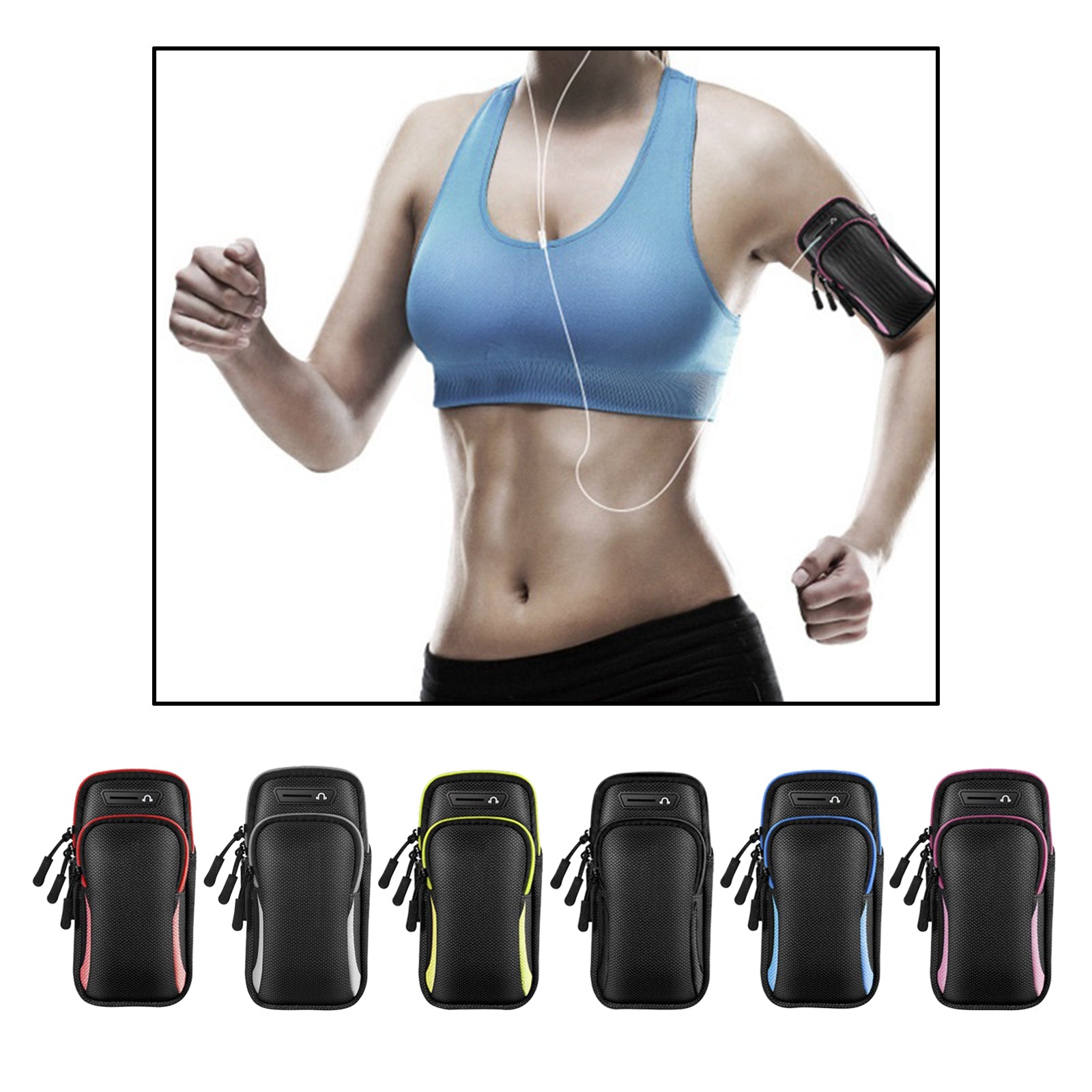 Gym Running Outdoor Sports Armband Bag Holder For Mobile Phone Black Green