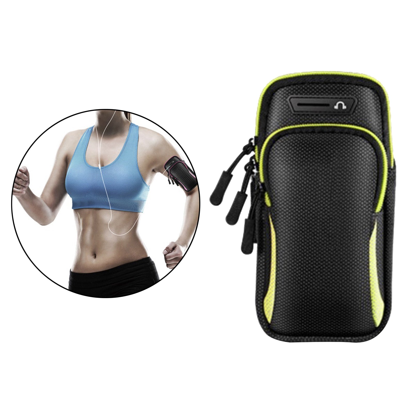 Gym Running Outdoor Sports Armband Bag Holder For Mobile Phone Black Green