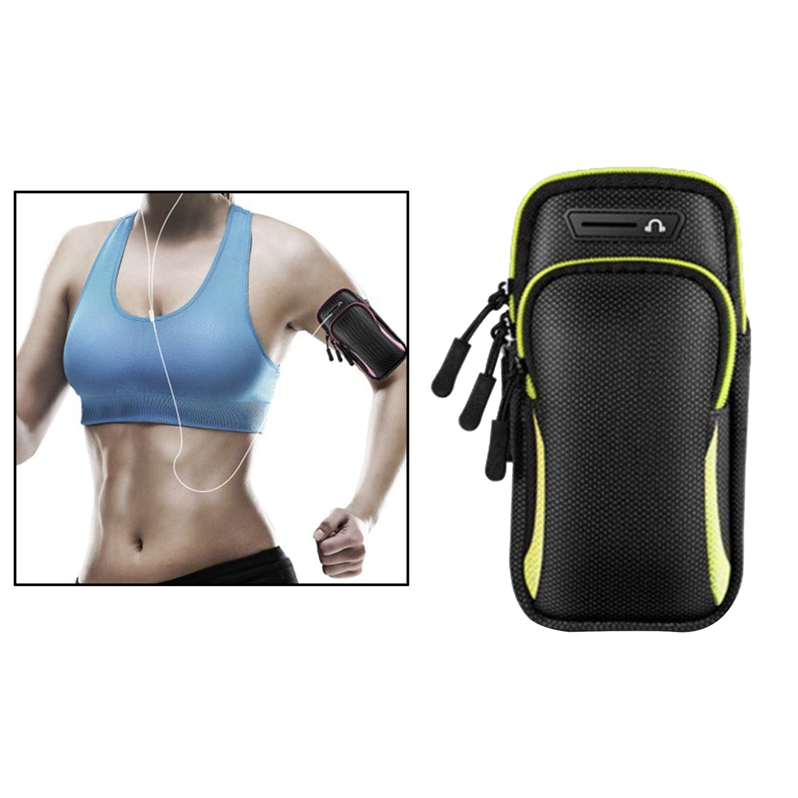 Gym Running Outdoor Sports Armband Bag Holder For Mobile Phone Black Green