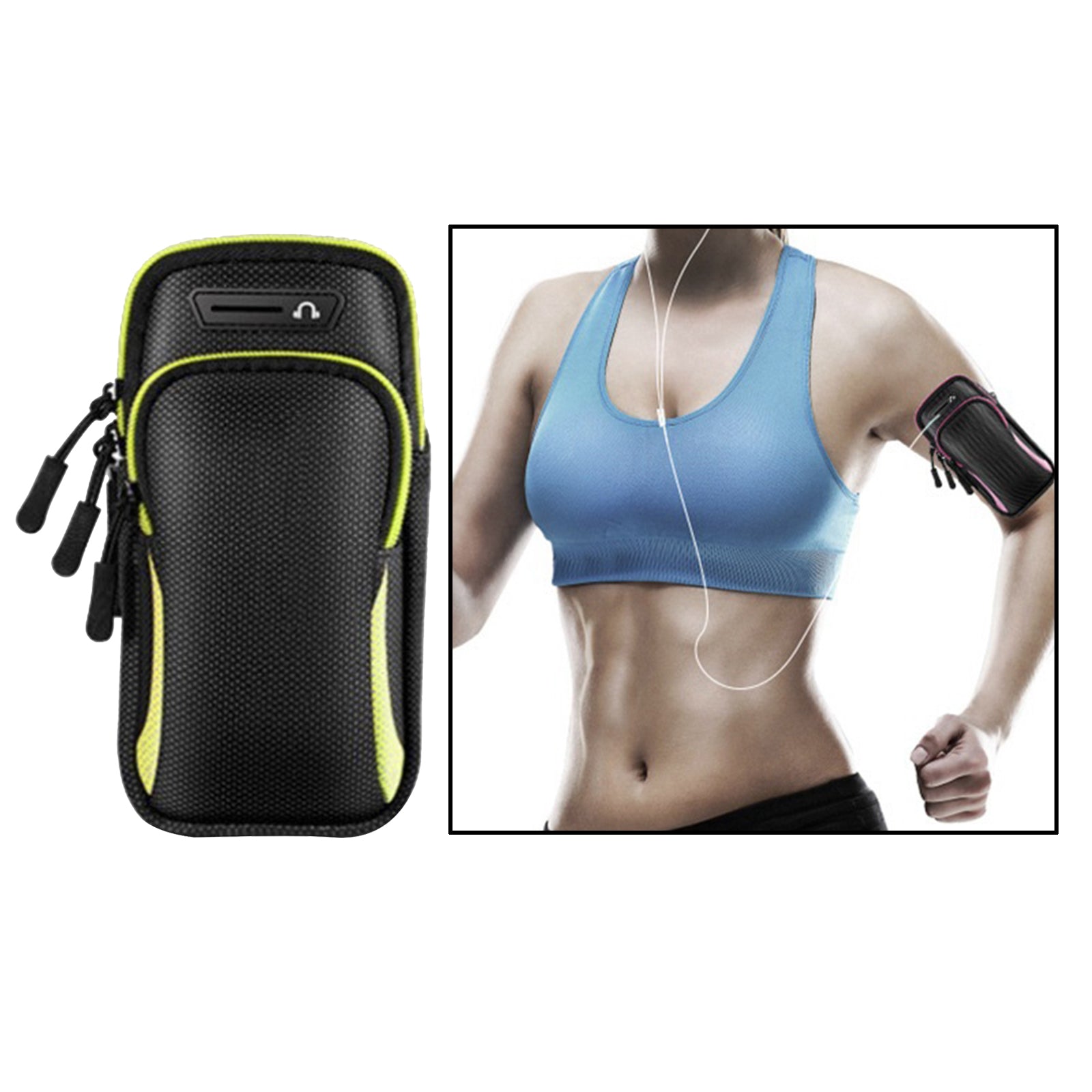 Gym Running Outdoor Sports Armband Bag Holder For Mobile Phone Black Green