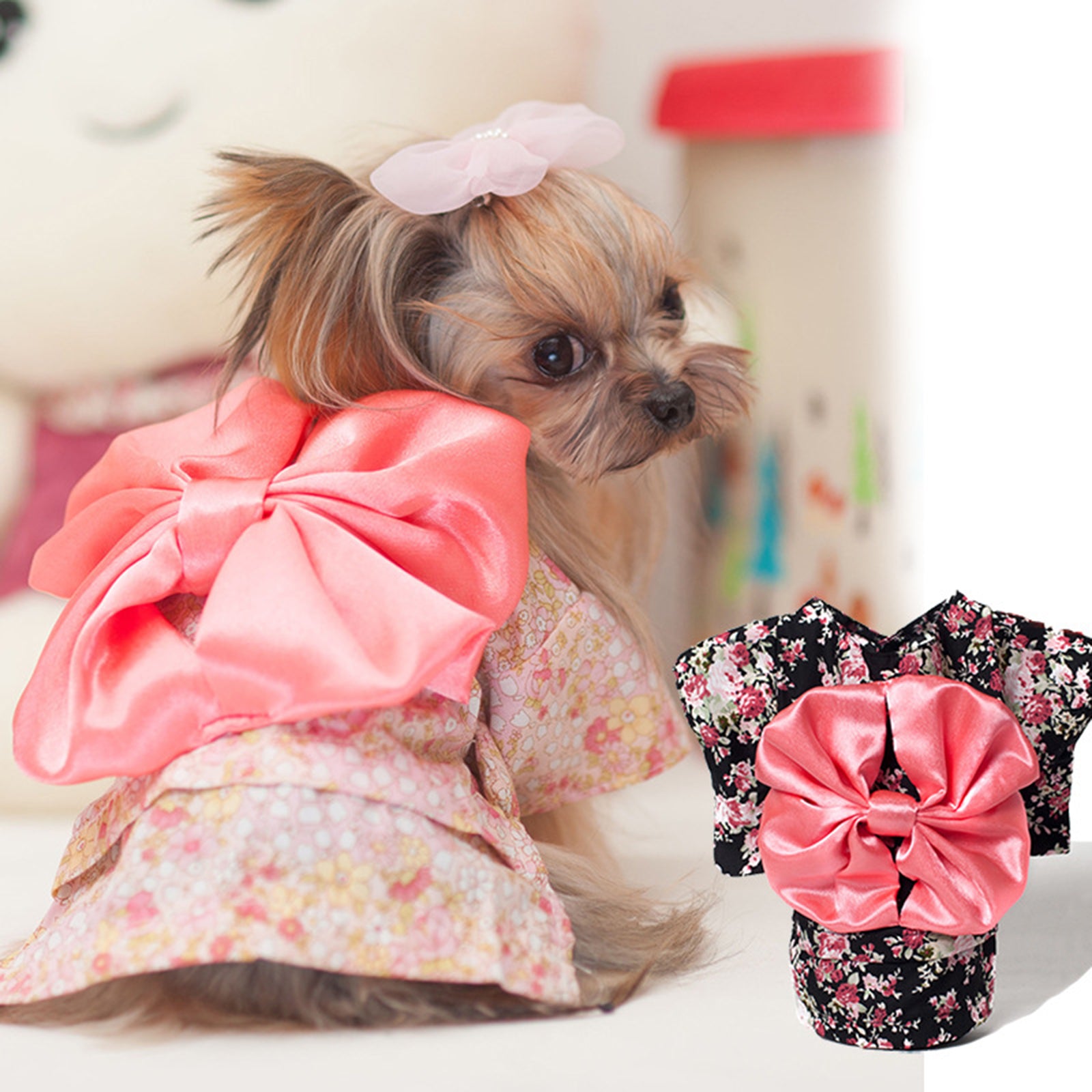 Cat Japanese Kimono Dress Up Costume Skirt Clothes for Small Dogs M Pink