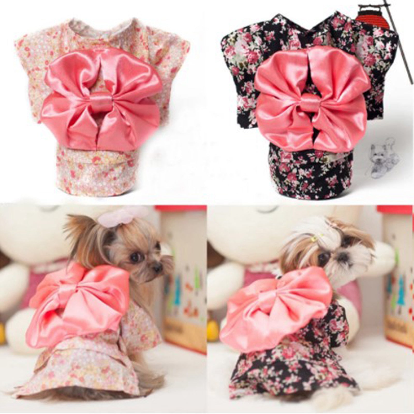 Cat Japanese Kimono Dress Up Costume Skirt Clothes for Small Dogs M Pink