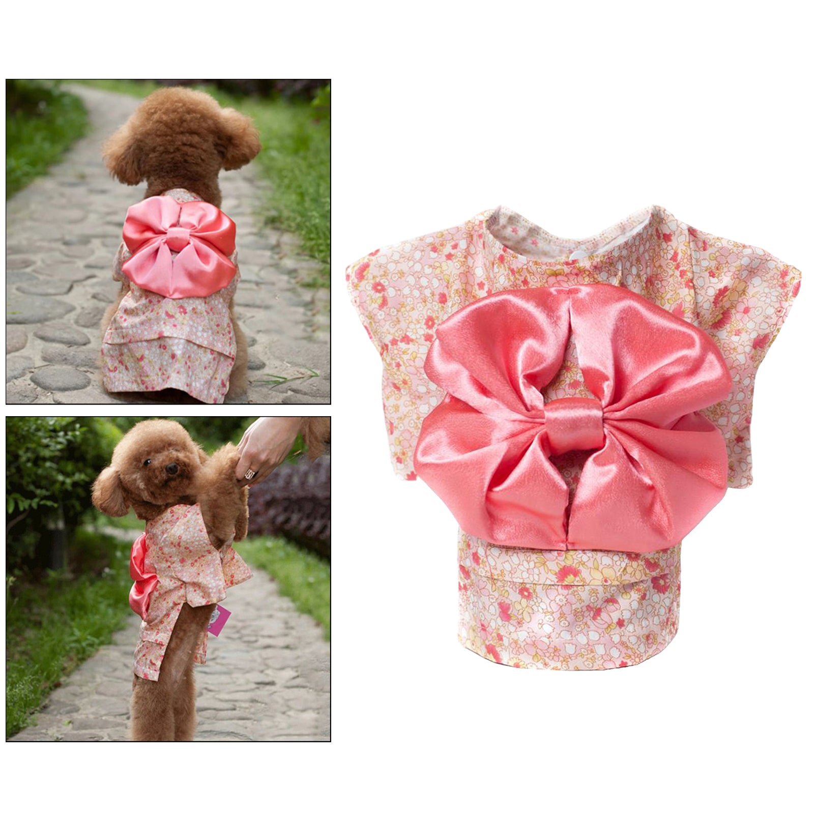 Cat Japanese Kimono Dress Up Costume Skirt Clothes for Small Dogs M Pink