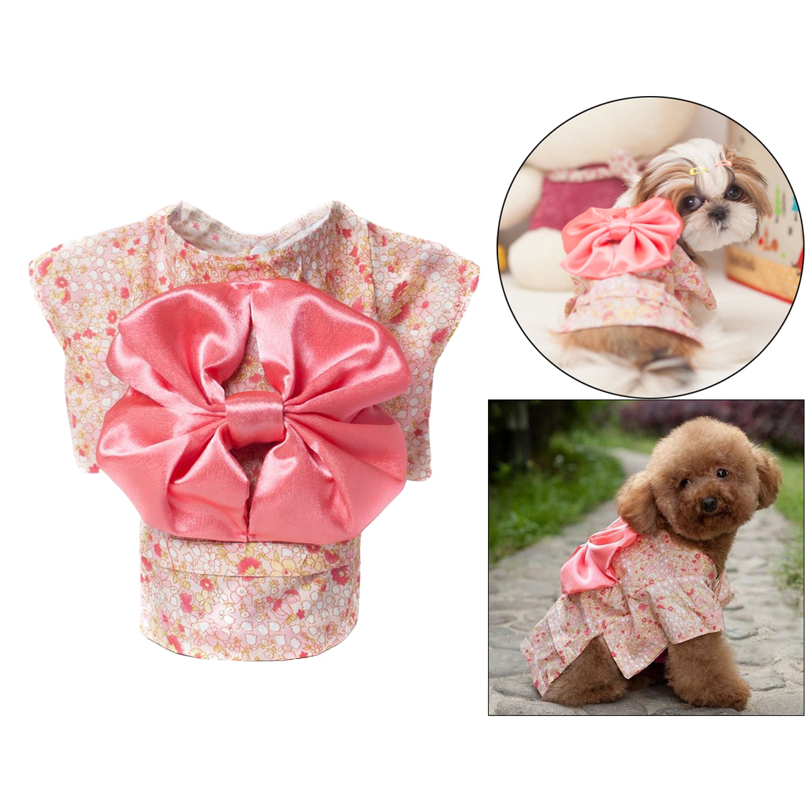 Cat Japanese Kimono Dress Up Costume Skirt Clothes for Small Dogs M Pink