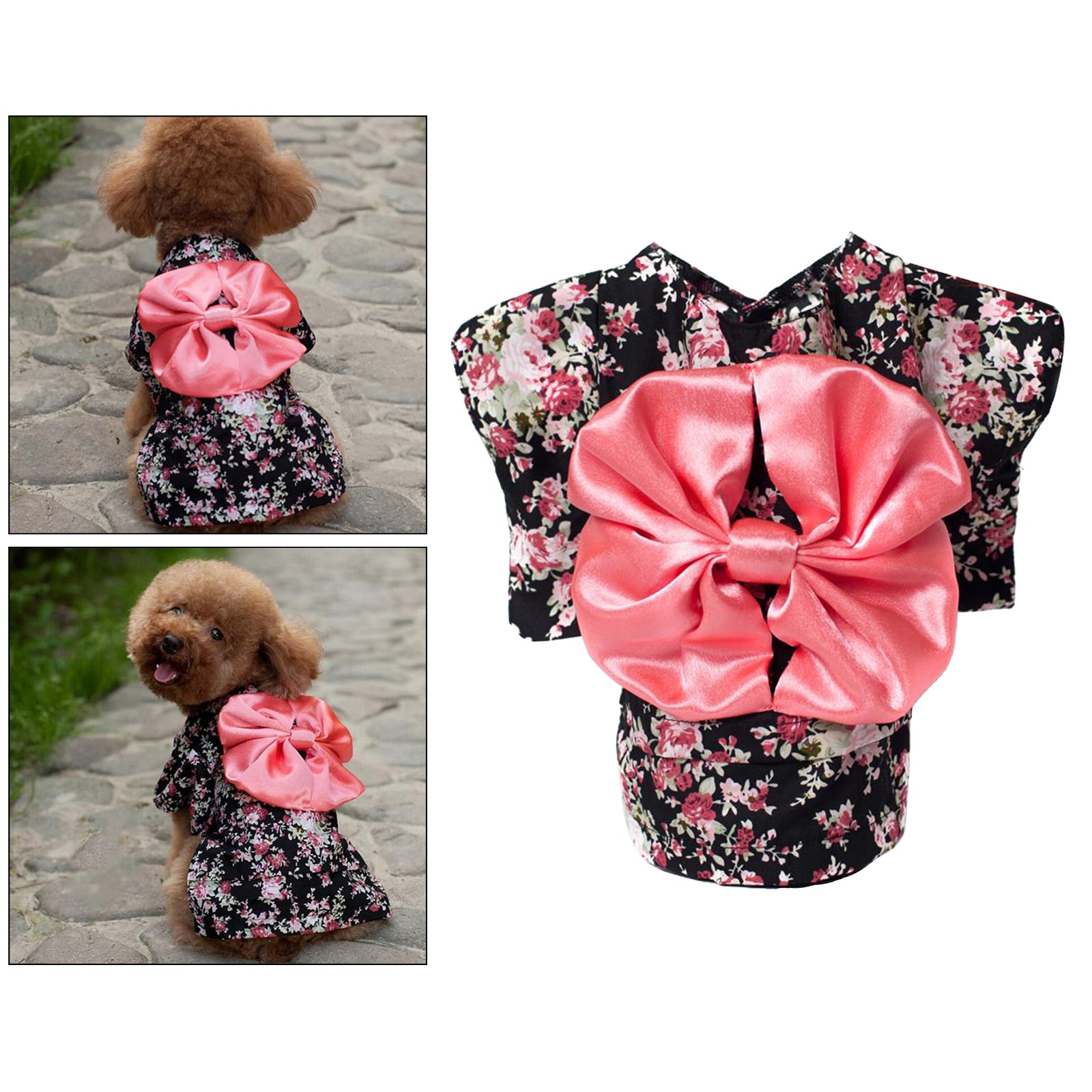 Cat Japanese Kimono Dress Up Costume Skirt Clothes for Small Dogs M Black