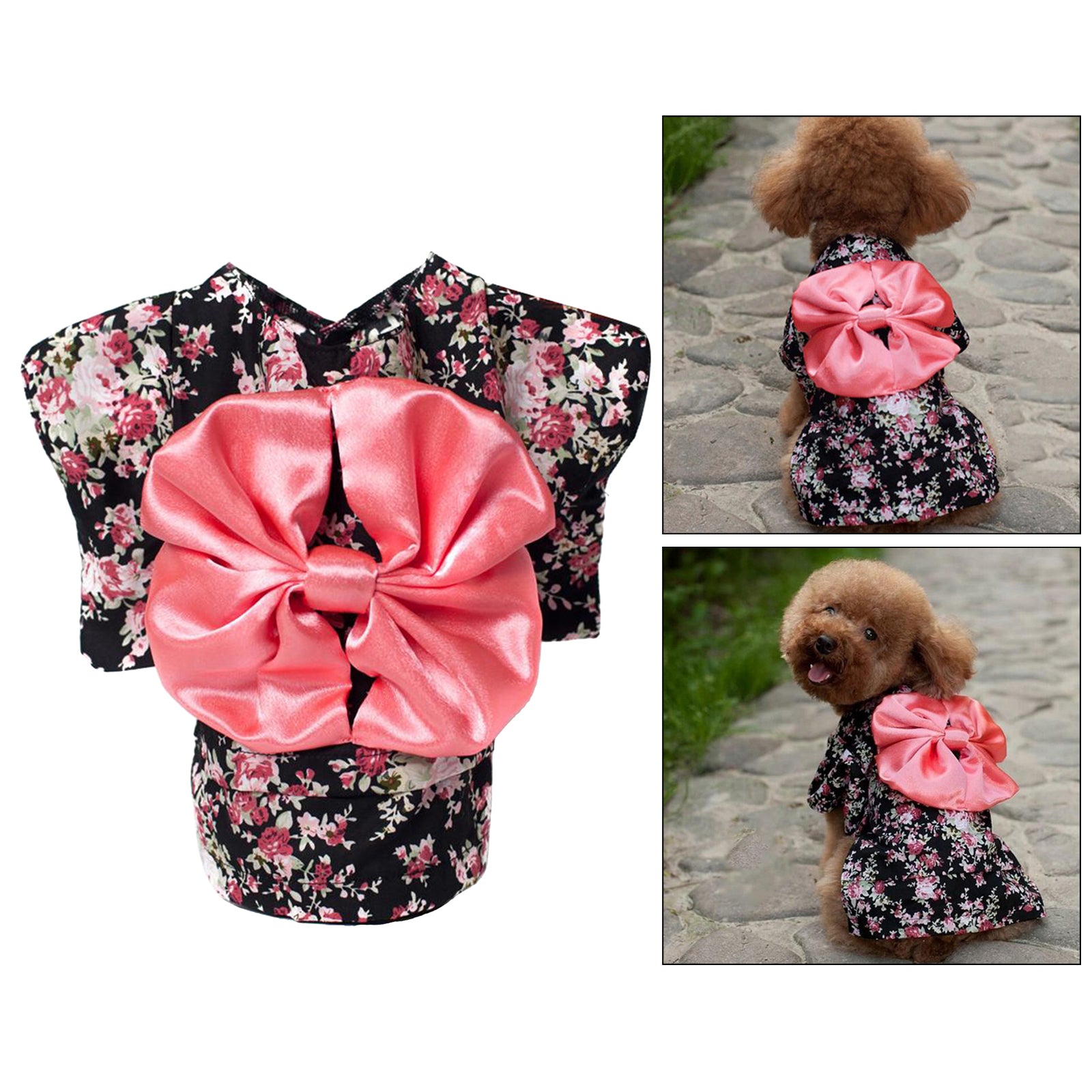 Cat Japanese Kimono Dress Up Costume Skirt Clothes for Small Dogs M Black