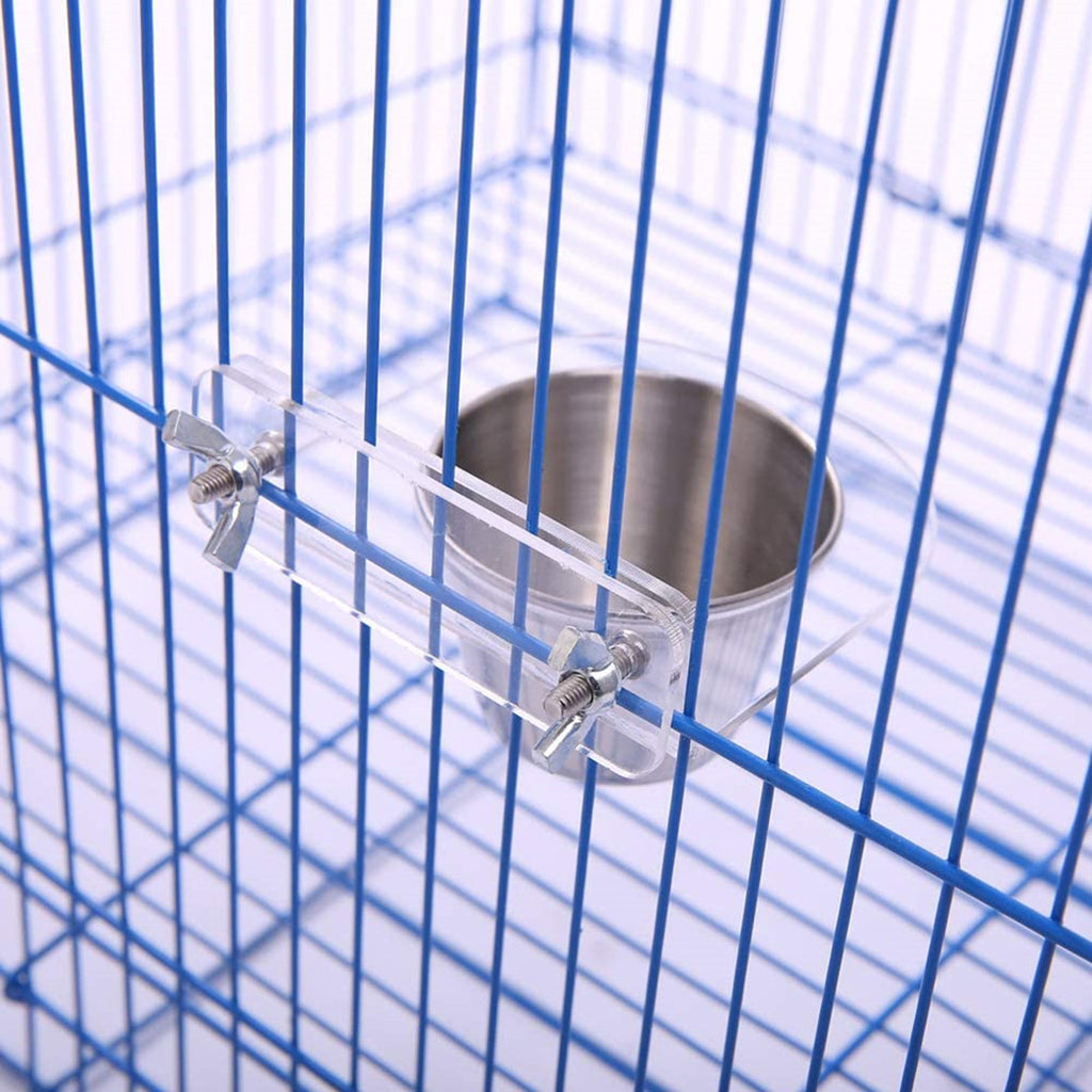 2x Bird Acrylic Feeding Cup Cage Clamp Puppy Cat Coop Feeder Hanging Bracket