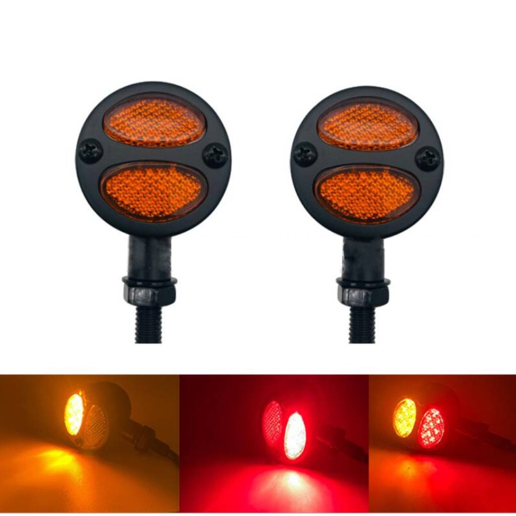 2pcs Motorcycle LED Bullet Brake Light Indicator For Bobber Racer black