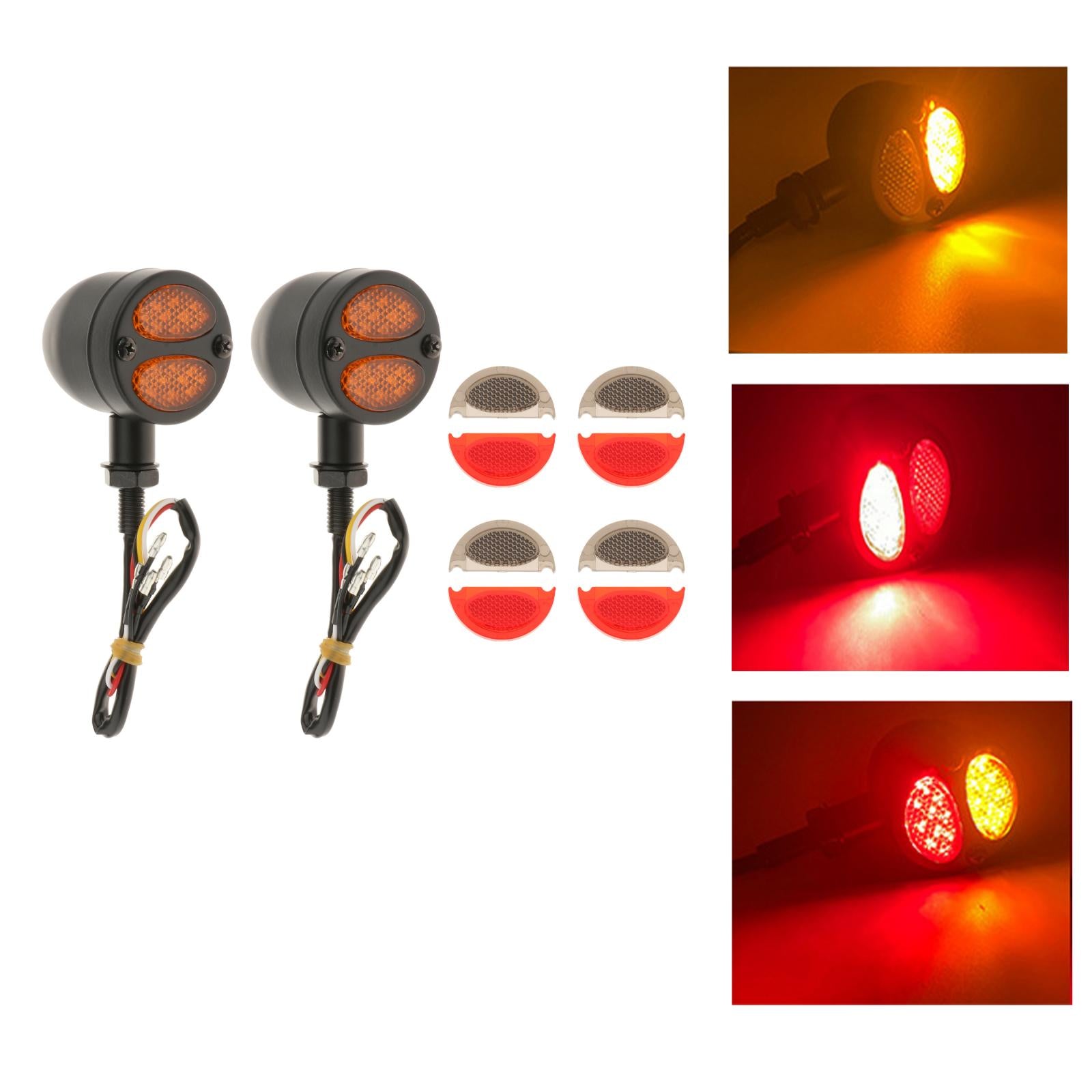 2pcs Motorcycle LED Bullet Brake Light Indicator For Bobber Racer black