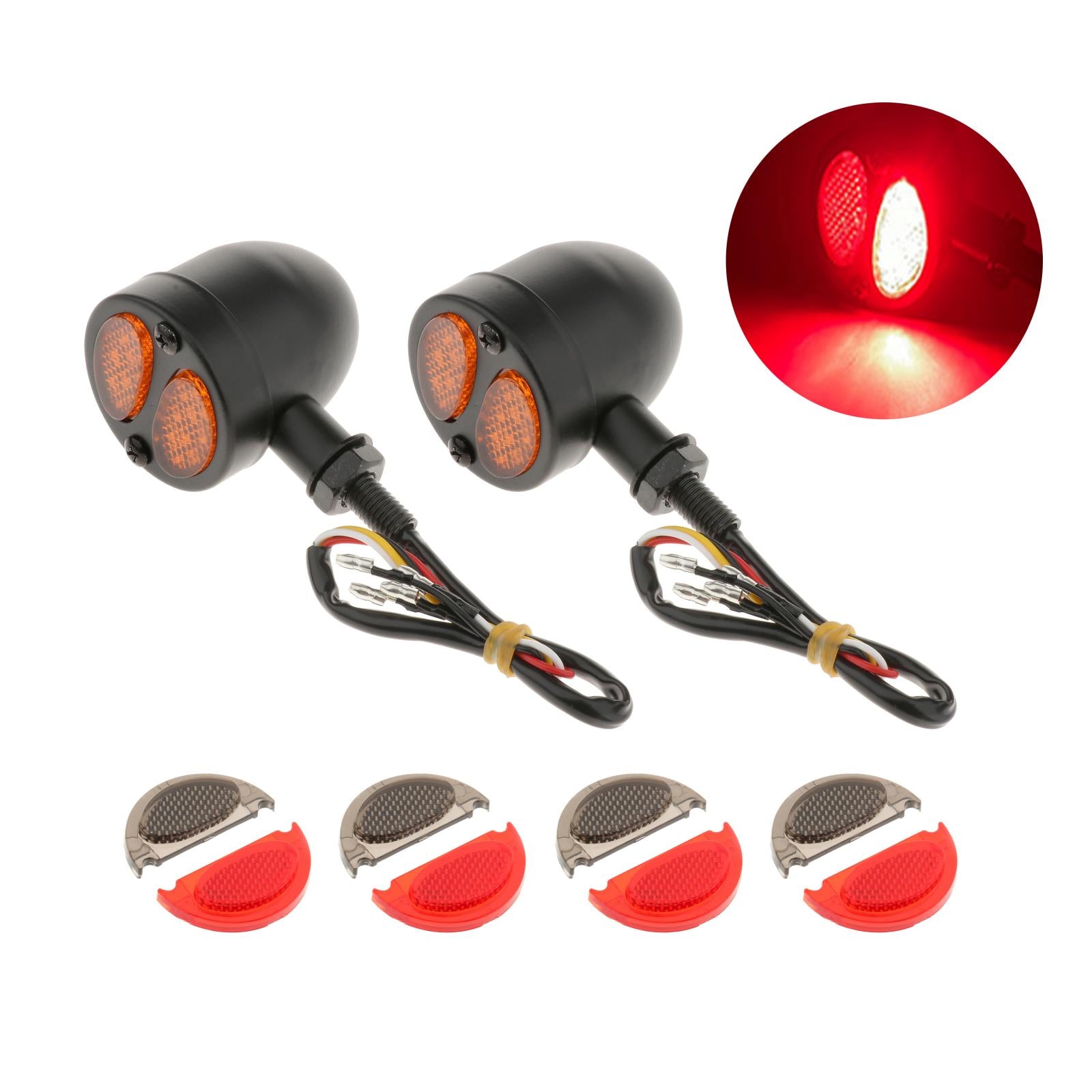 2pcs Motorcycle LED Bullet Brake Light Indicator For Bobber Racer black