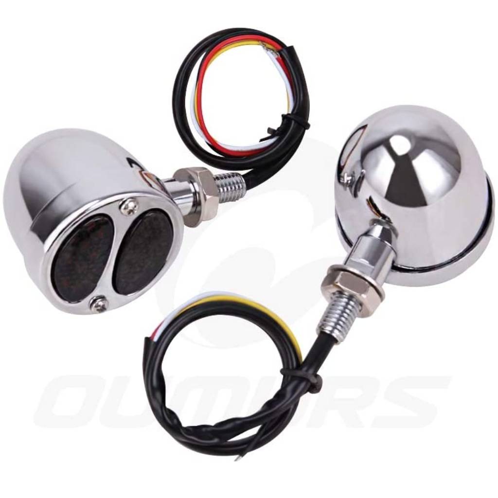 2pcs Motorcycle LED Bullet Brake Light Indicator For Bobber Racer chromed