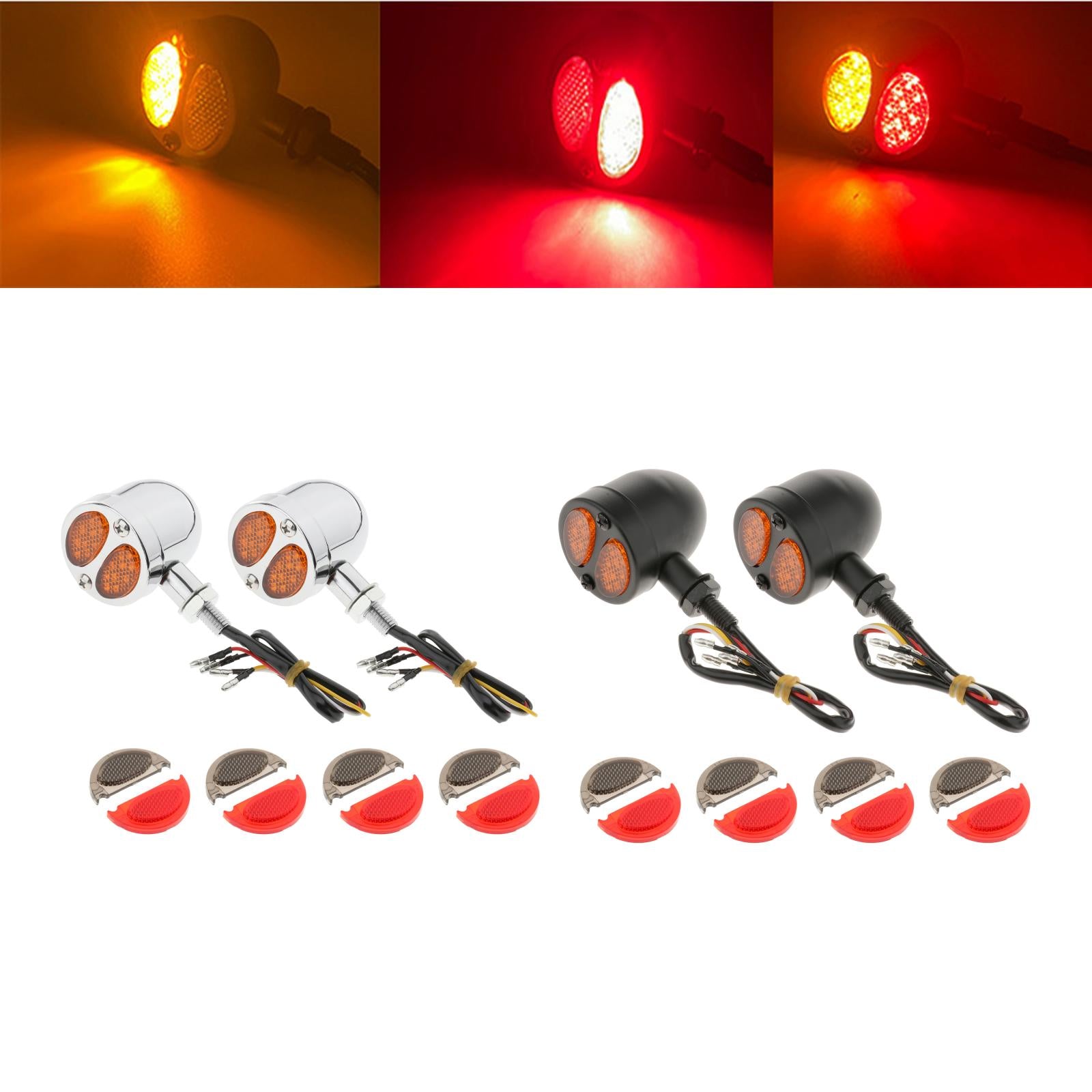 2pcs Motorcycle LED Bullet Brake Light Indicator For Bobber Racer chromed