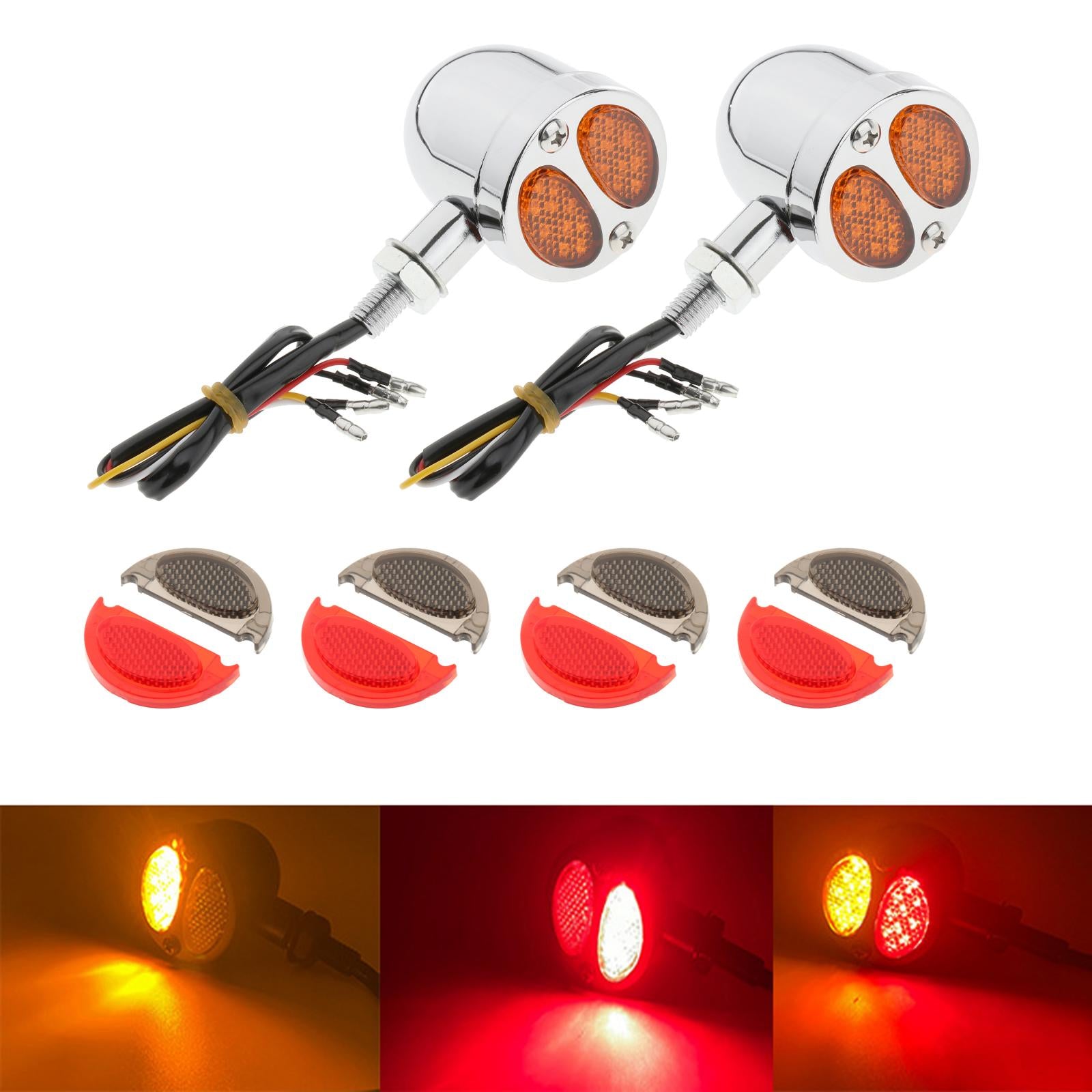 2pcs Motorcycle LED Bullet Brake Light Indicator For Bobber Racer chromed