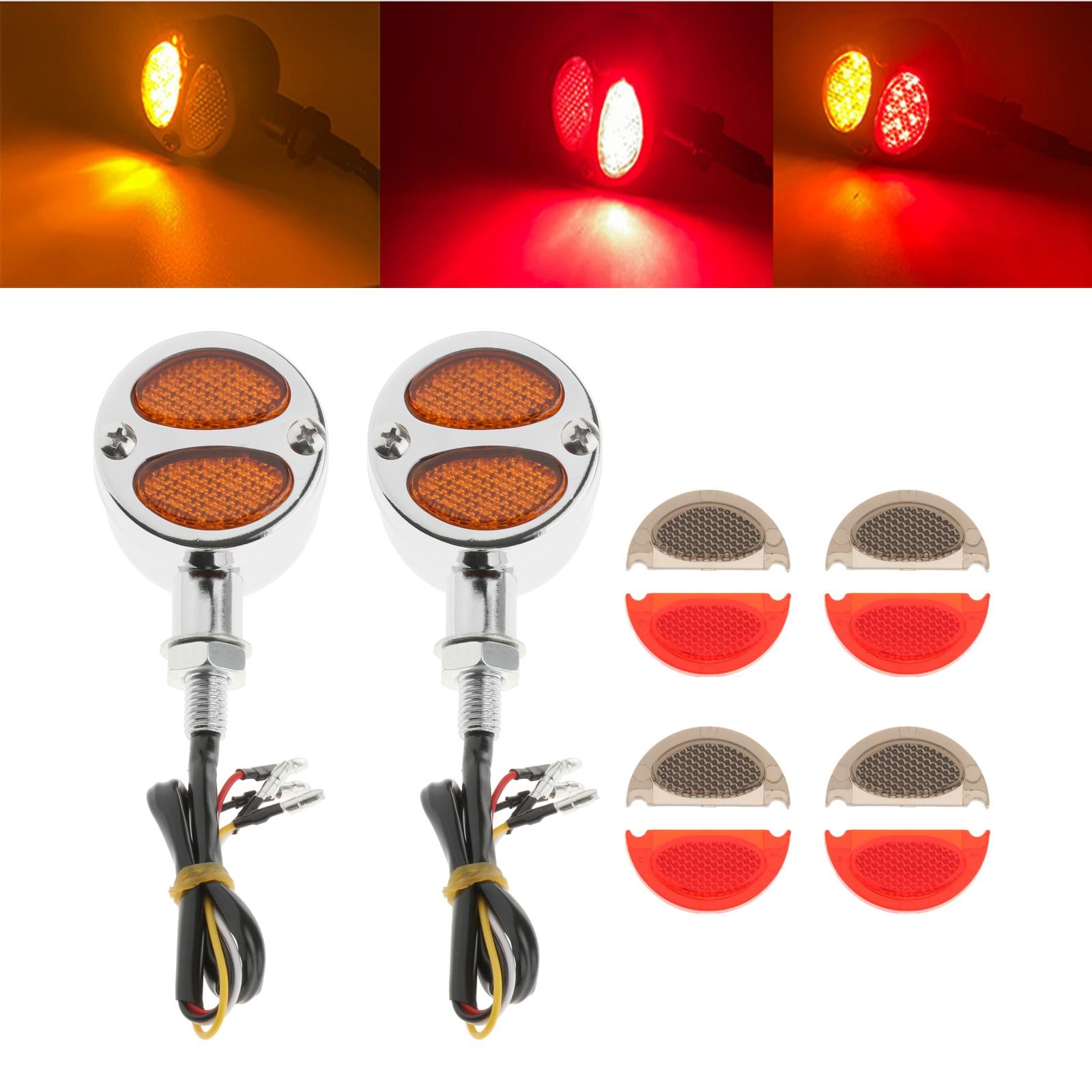 2pcs Motorcycle LED Bullet Brake Light Indicator For Bobber Racer chromed