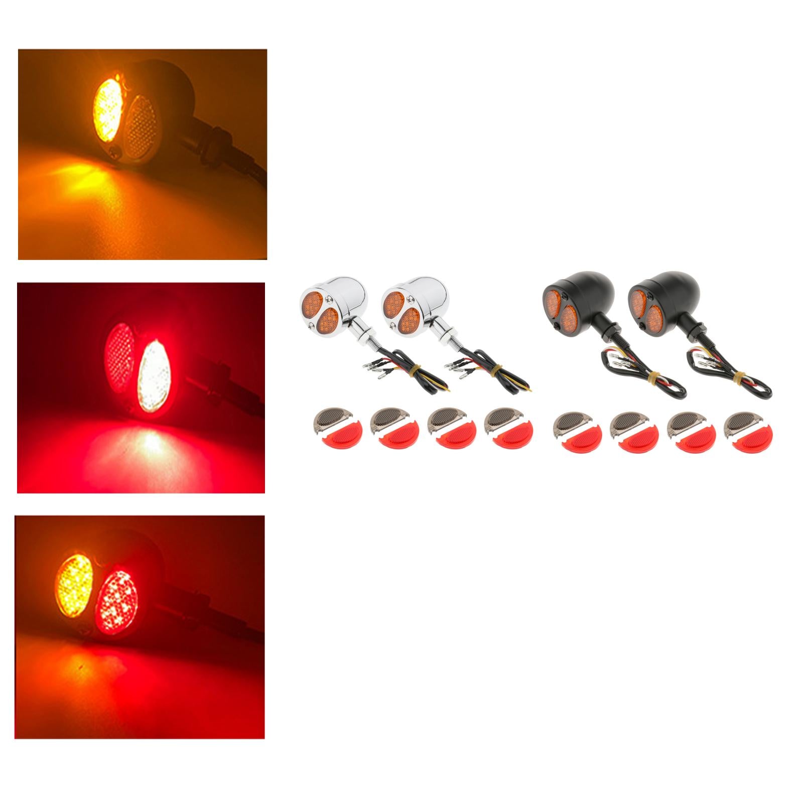 2pcs Motorcycle LED Bullet Brake Light Indicator For Bobber Racer chromed